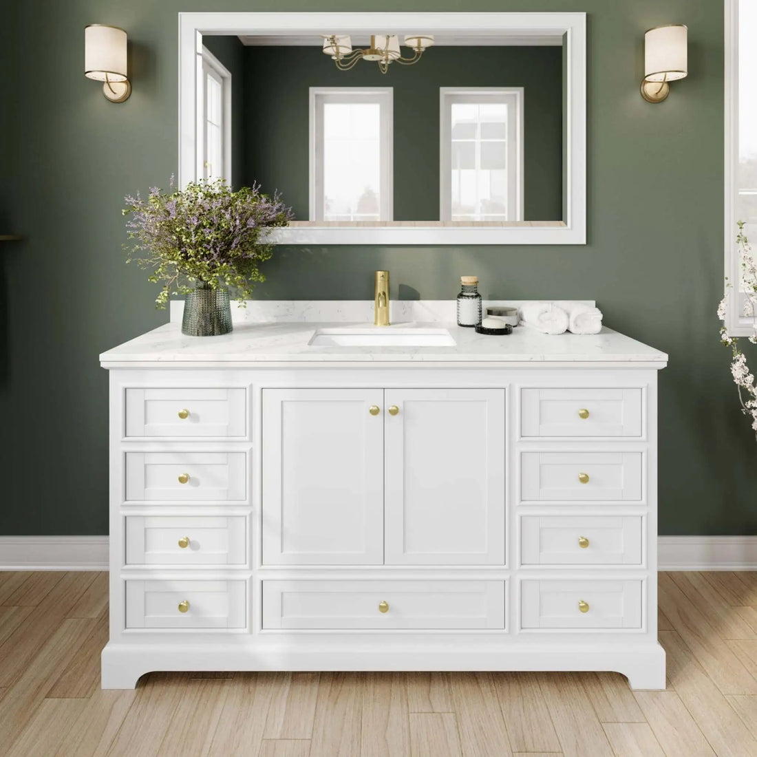 60" Deborah Single Bathroom Vanity in White with Brushed Gold Trim & Medicine Cabinet by Wyndham