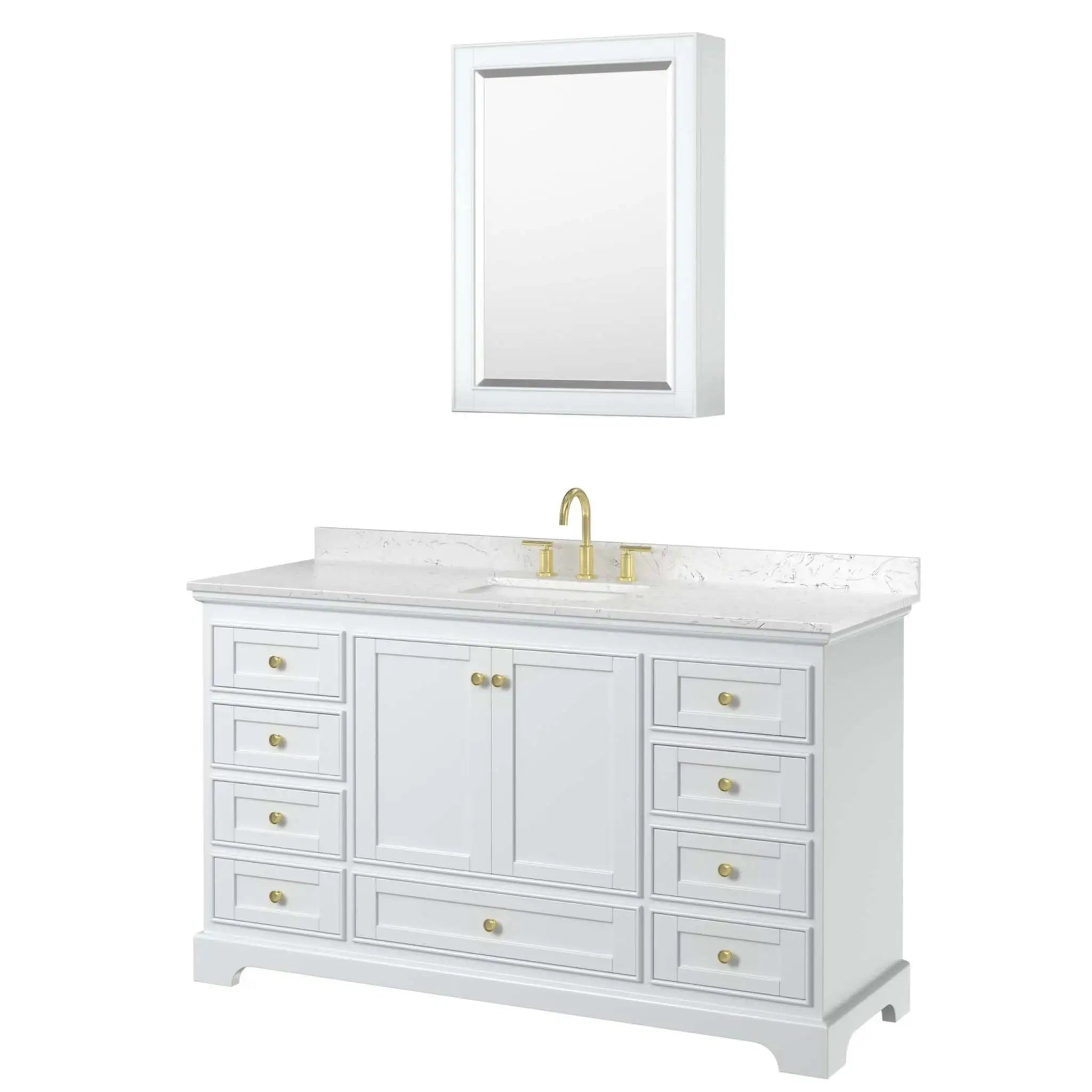 60" Deborah Single Bathroom Vanity in White with Brushed Gold Trim & Medicine Cabinet by Wyndham