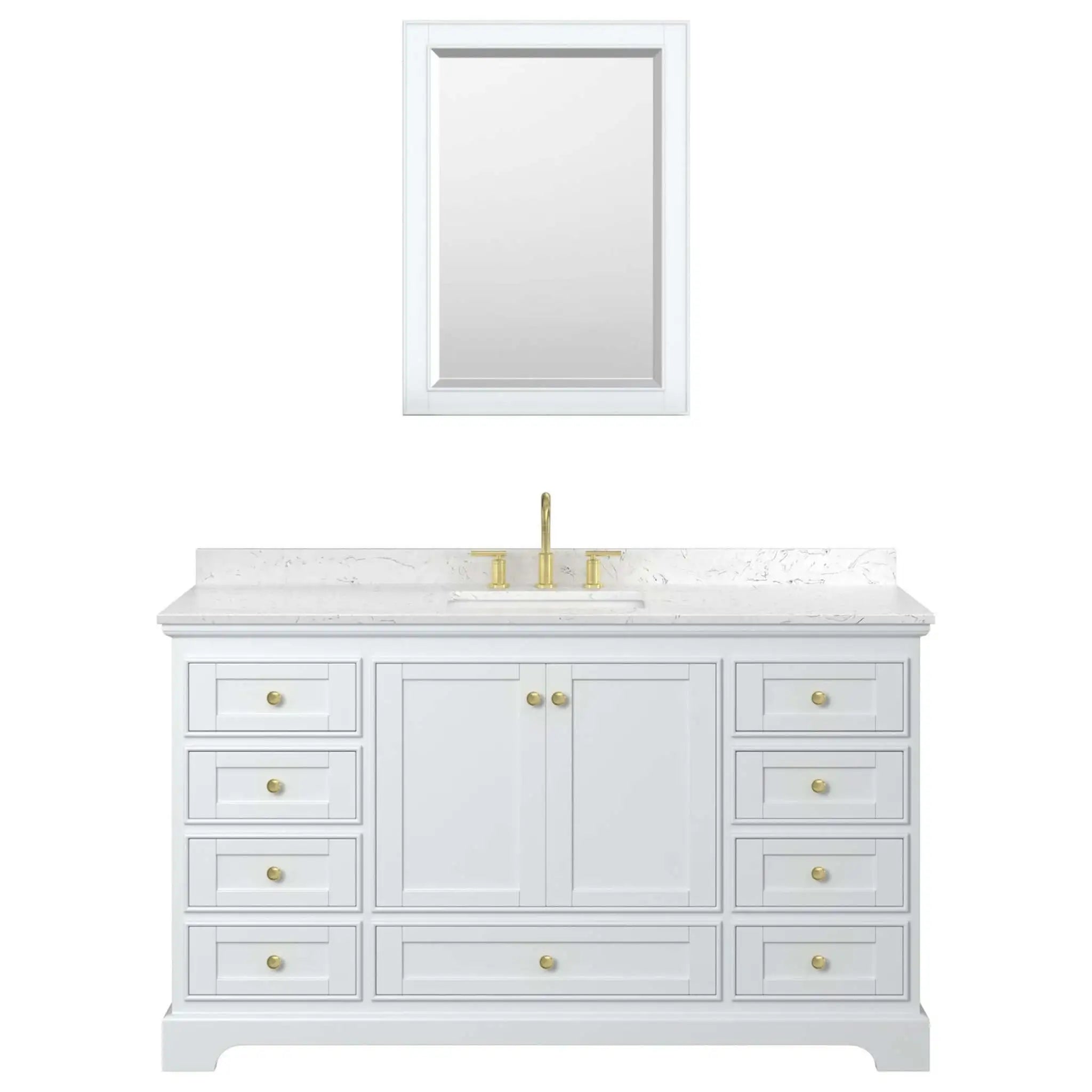60" Deborah Single Bathroom Vanity in White with Brushed Gold Trim & Medicine Cabinet by Wyndham