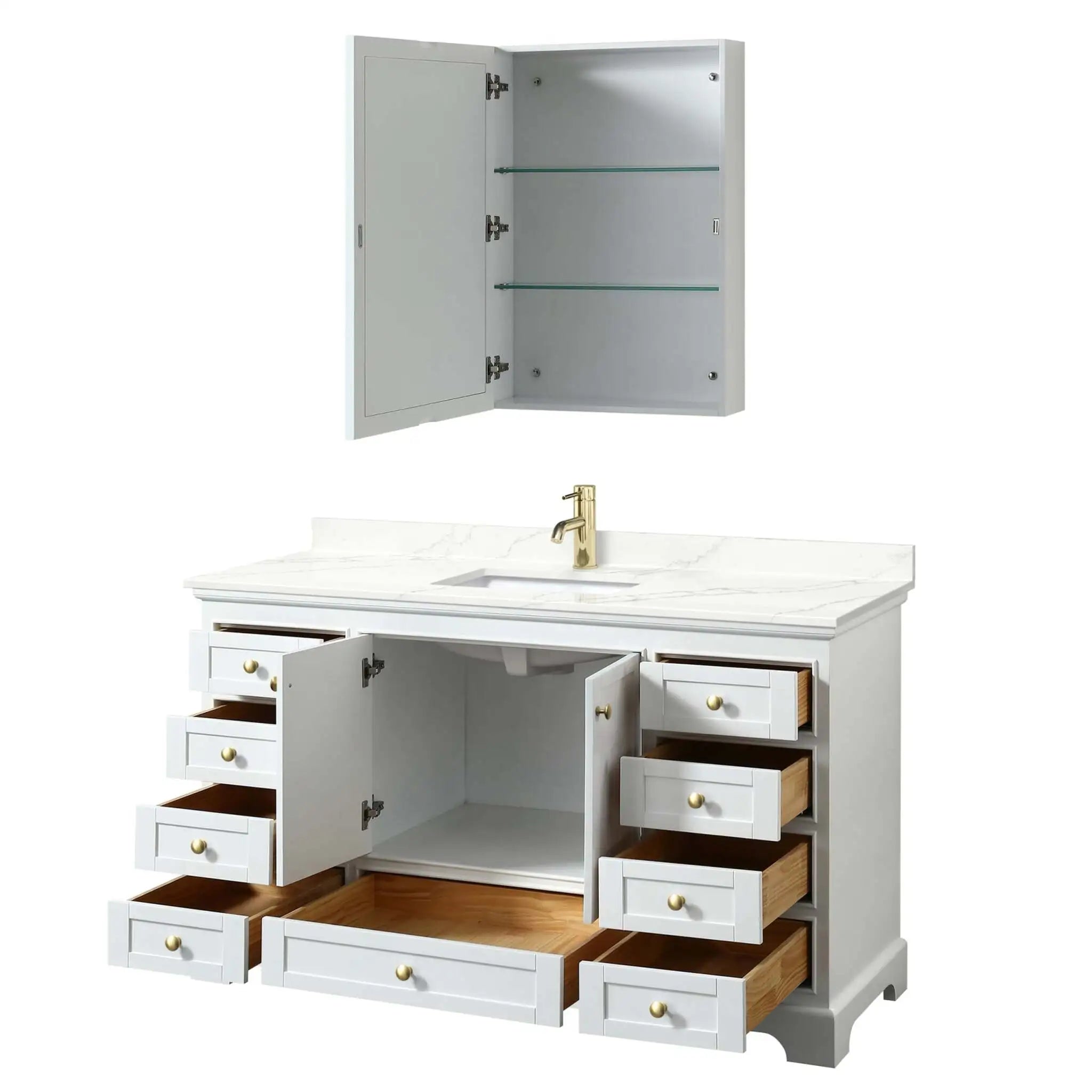 60" Deborah Single Bathroom Vanity in White with Brushed Gold Trim & Medicine Cabinet by Wyndham