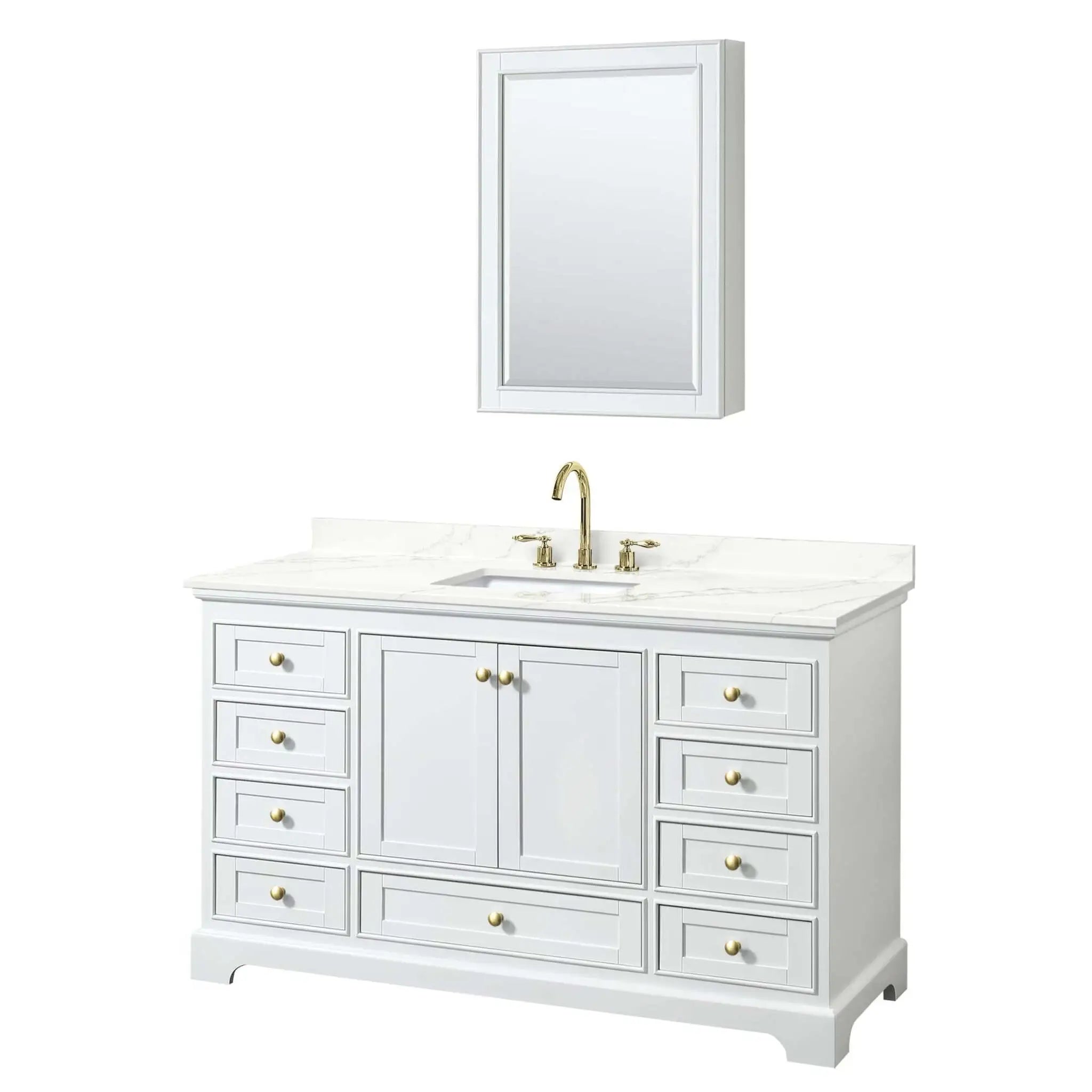 60" Deborah Single Bathroom Vanity in White with Brushed Gold Trim & Medicine Cabinet by Wyndham