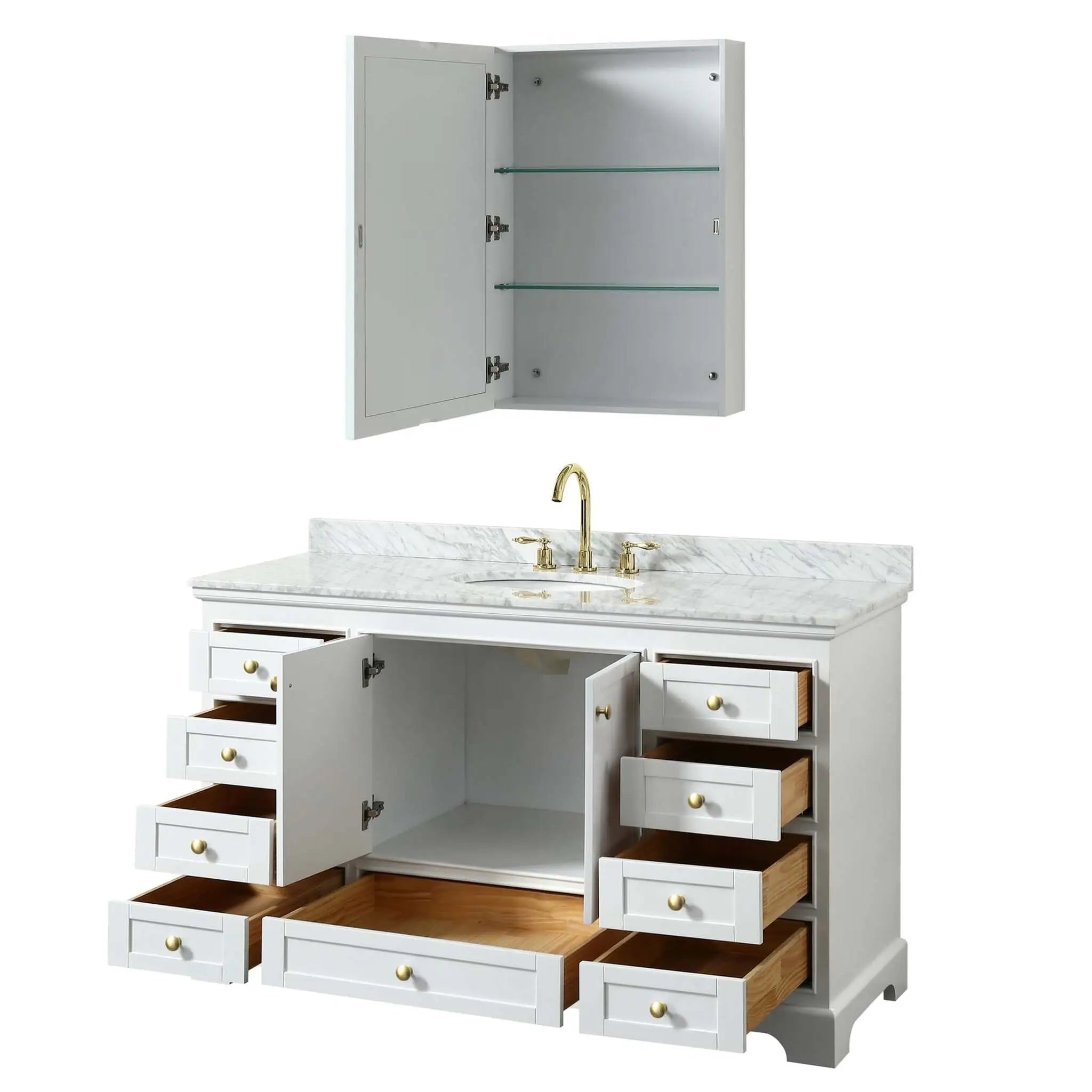 60" Deborah Single Bathroom Vanity in White with Brushed Gold Trim & Medicine Cabinet by Wyndham