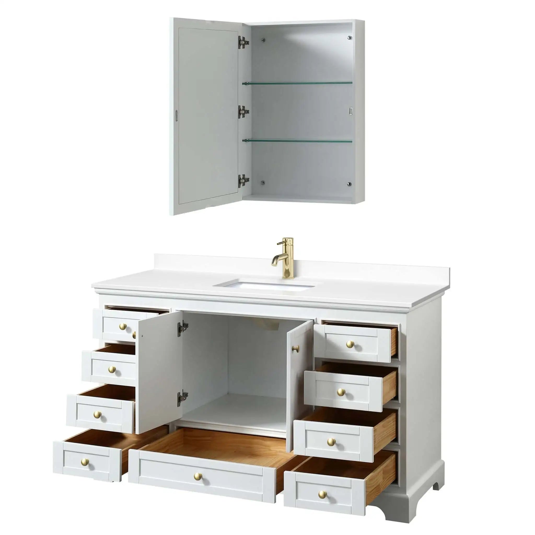 60" Deborah Single Bathroom Vanity in White with Brushed Gold Trim & Medicine Cabinet by Wyndham