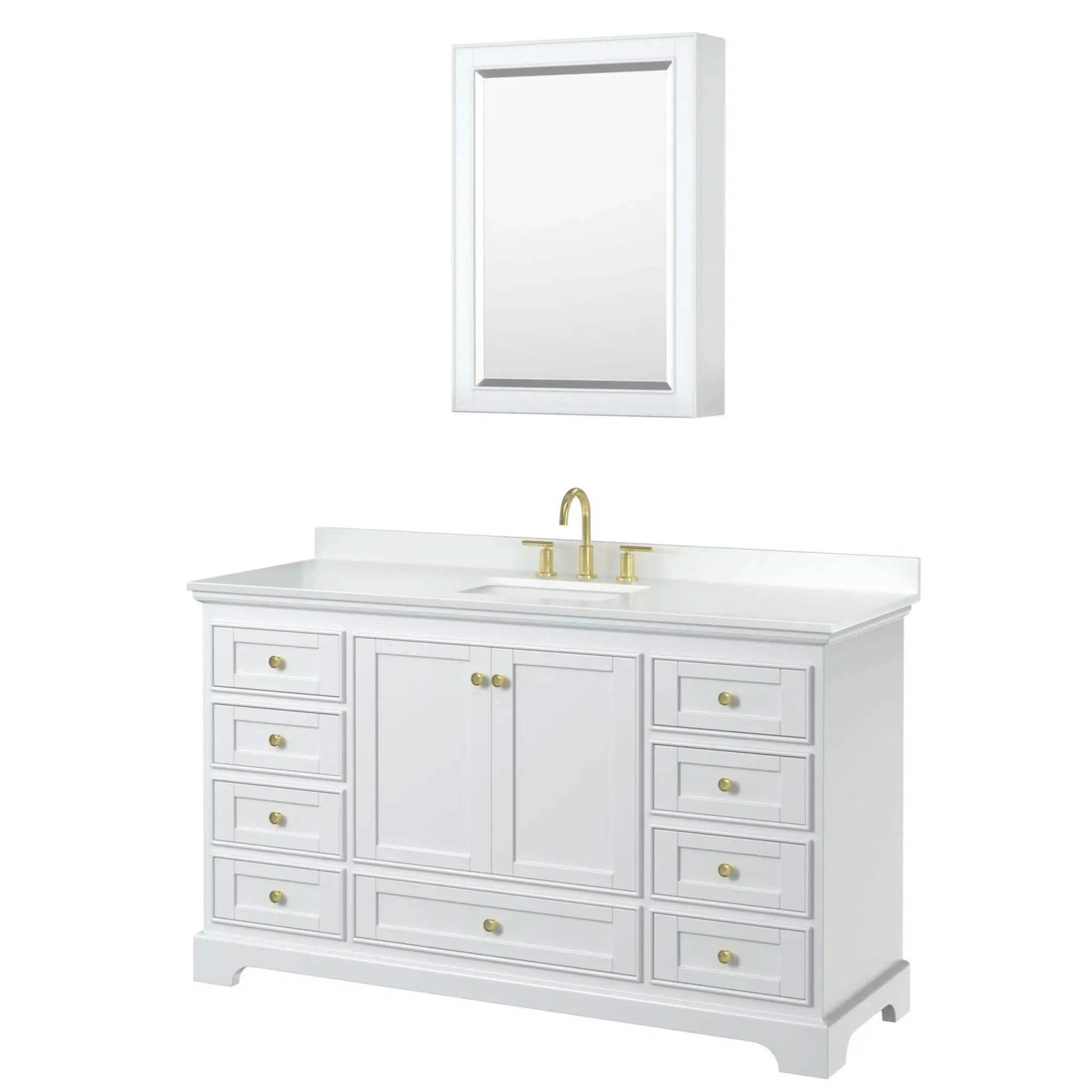 60" Deborah Single Bathroom Vanity in White with Brushed Gold Trim & Medicine Cabinet by Wyndham