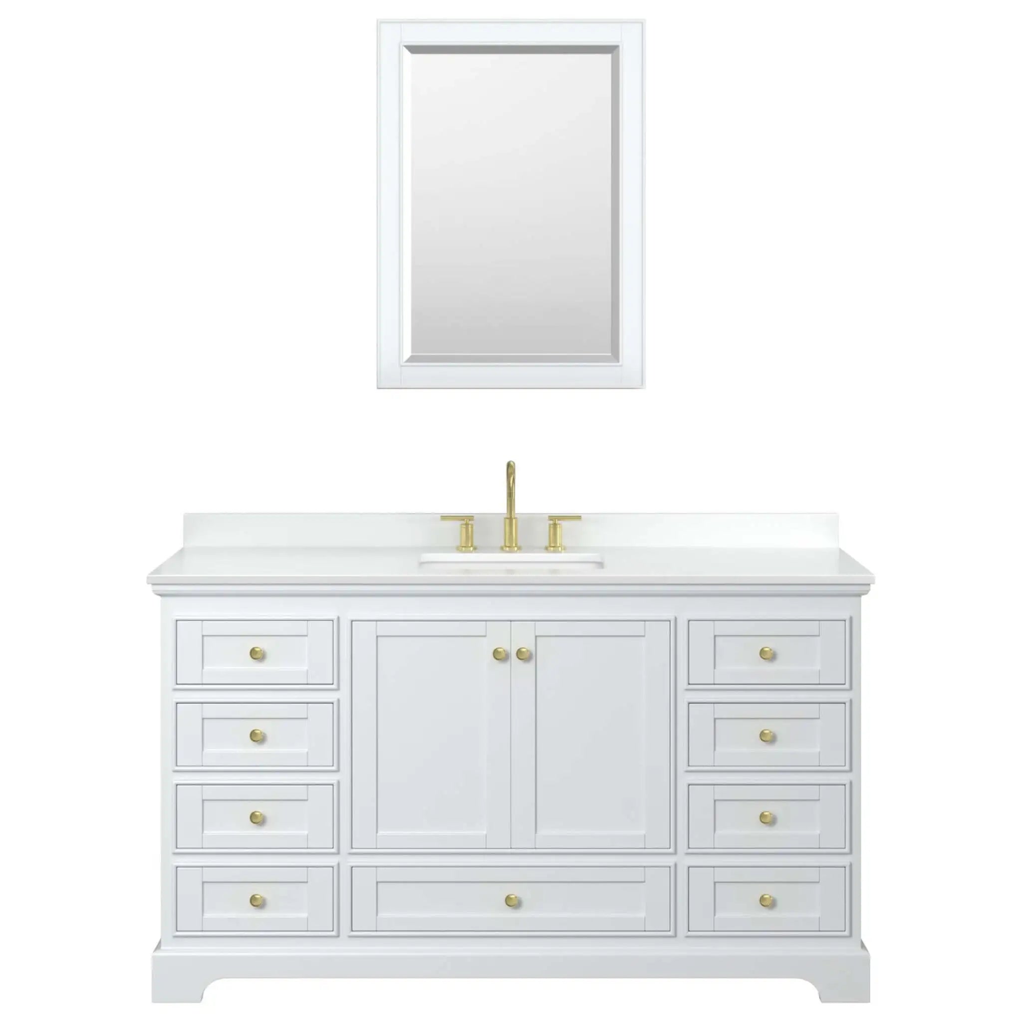 60" Deborah Single Bathroom Vanity in White with Brushed Gold Trim & Medicine Cabinet by Wyndham