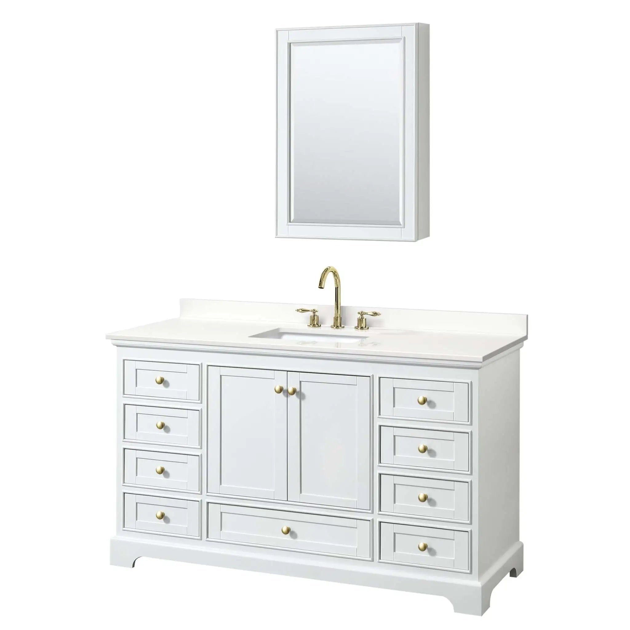 60" Deborah Single Bathroom Vanity in White with Brushed Gold Trim & Medicine Cabinet by Wyndham