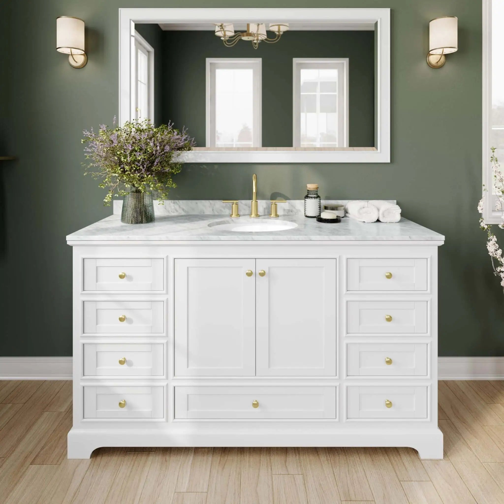 60" Deborah Single Bathroom Vanity in White with Brushed Gold Trim by Wyndham
