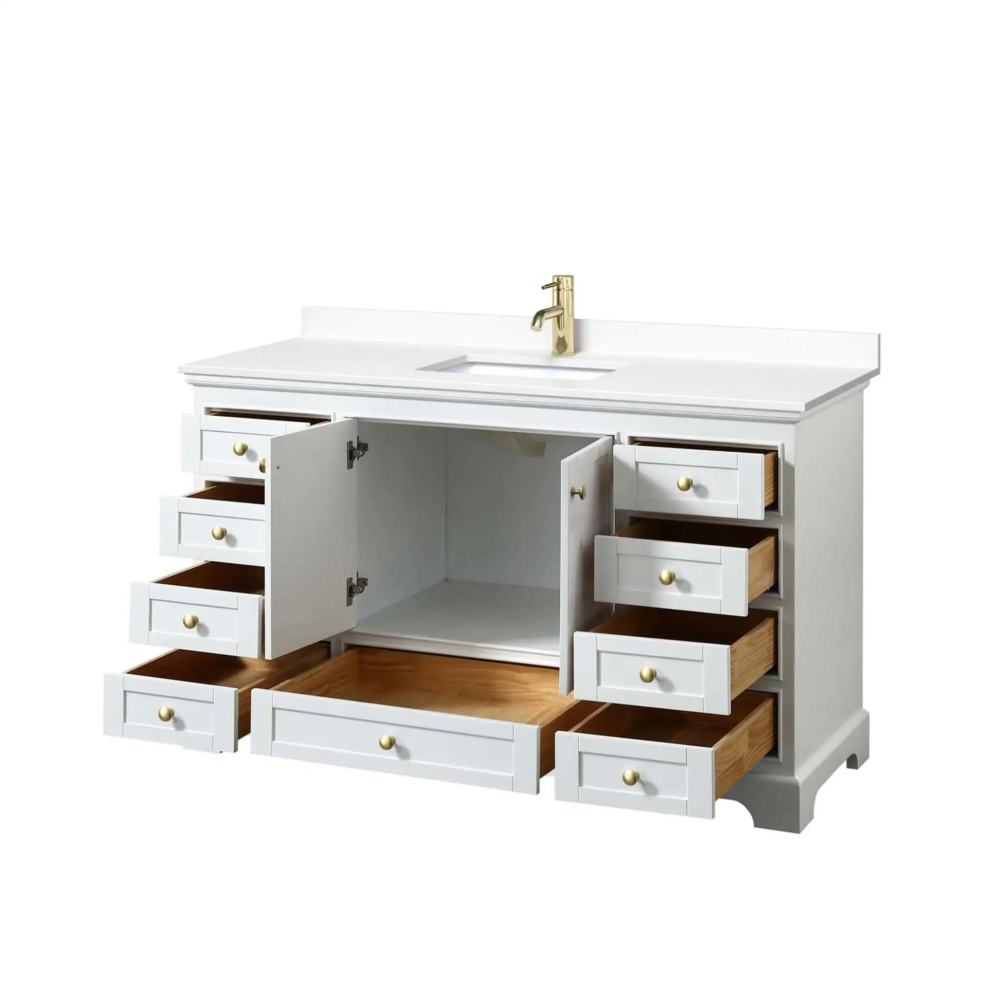 60" Deborah Single Bathroom Vanity in White with Brushed Gold Trim by Wyndham