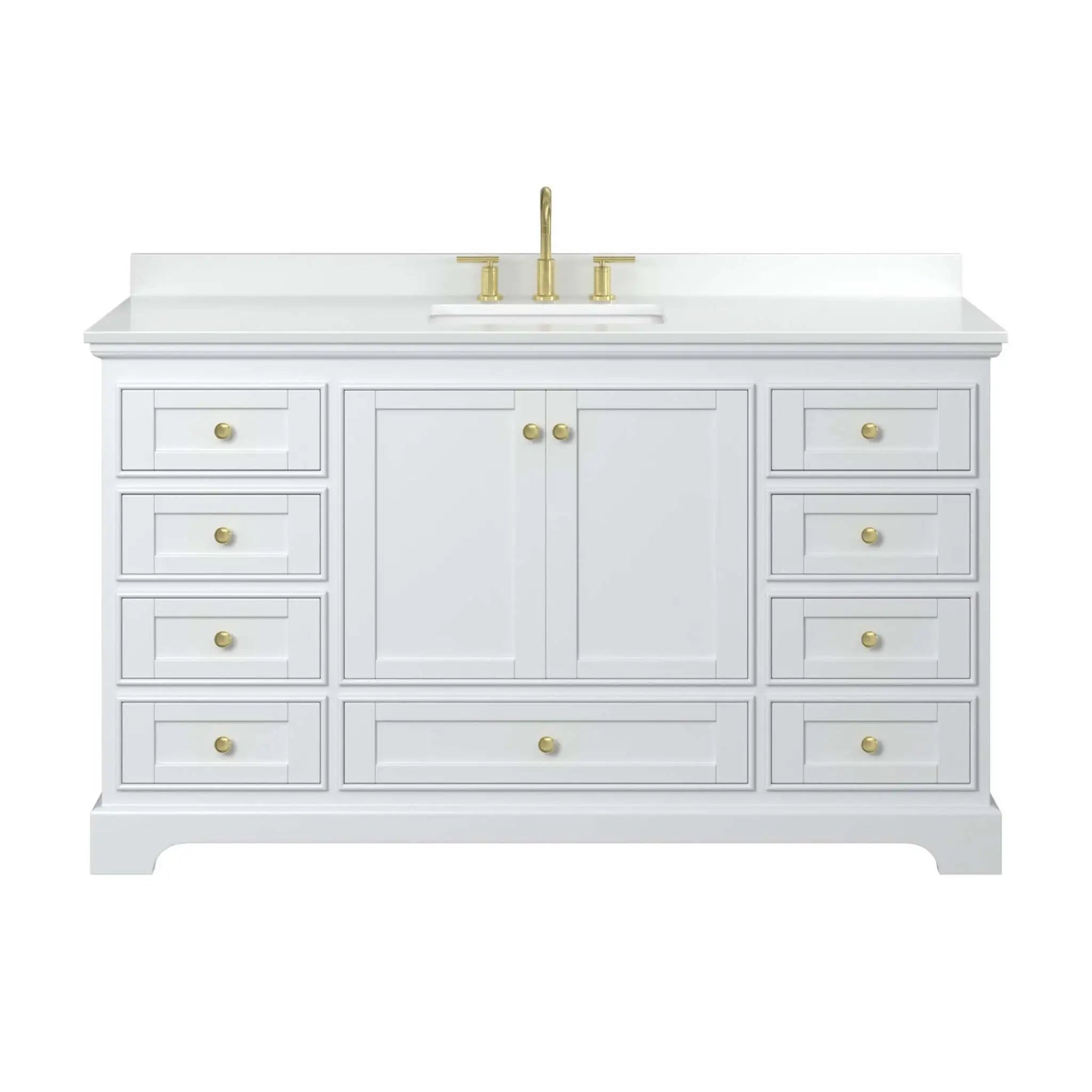 60" Deborah Single Bathroom Vanity in White with Brushed Gold Trim by Wyndham