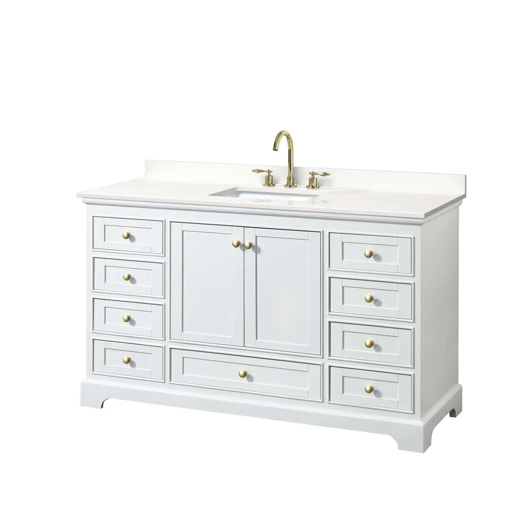 60" Deborah Single Bathroom Vanity in White with Brushed Gold Trim by Wyndham