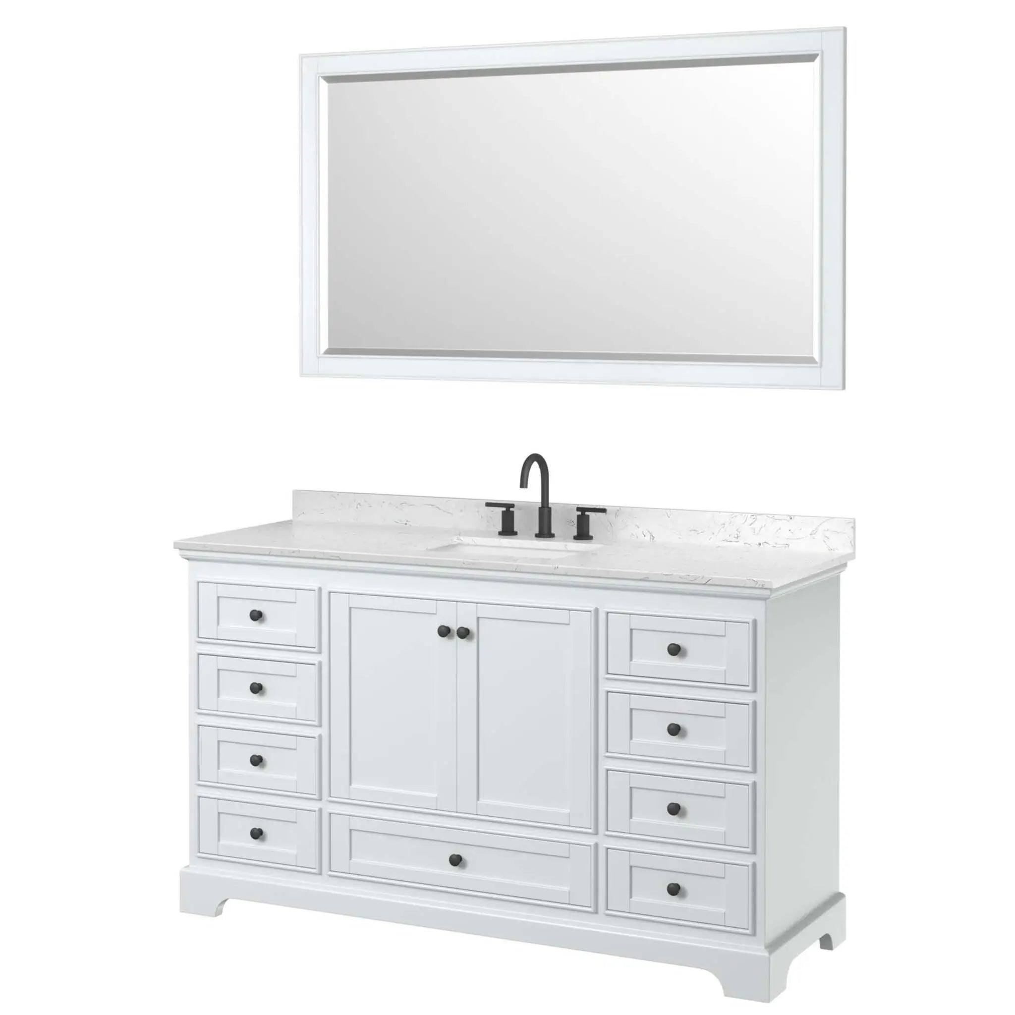 60" Deborah Single Bathroom Vanity in White with Matte Black Trim & 58" Mirror by Wyndham