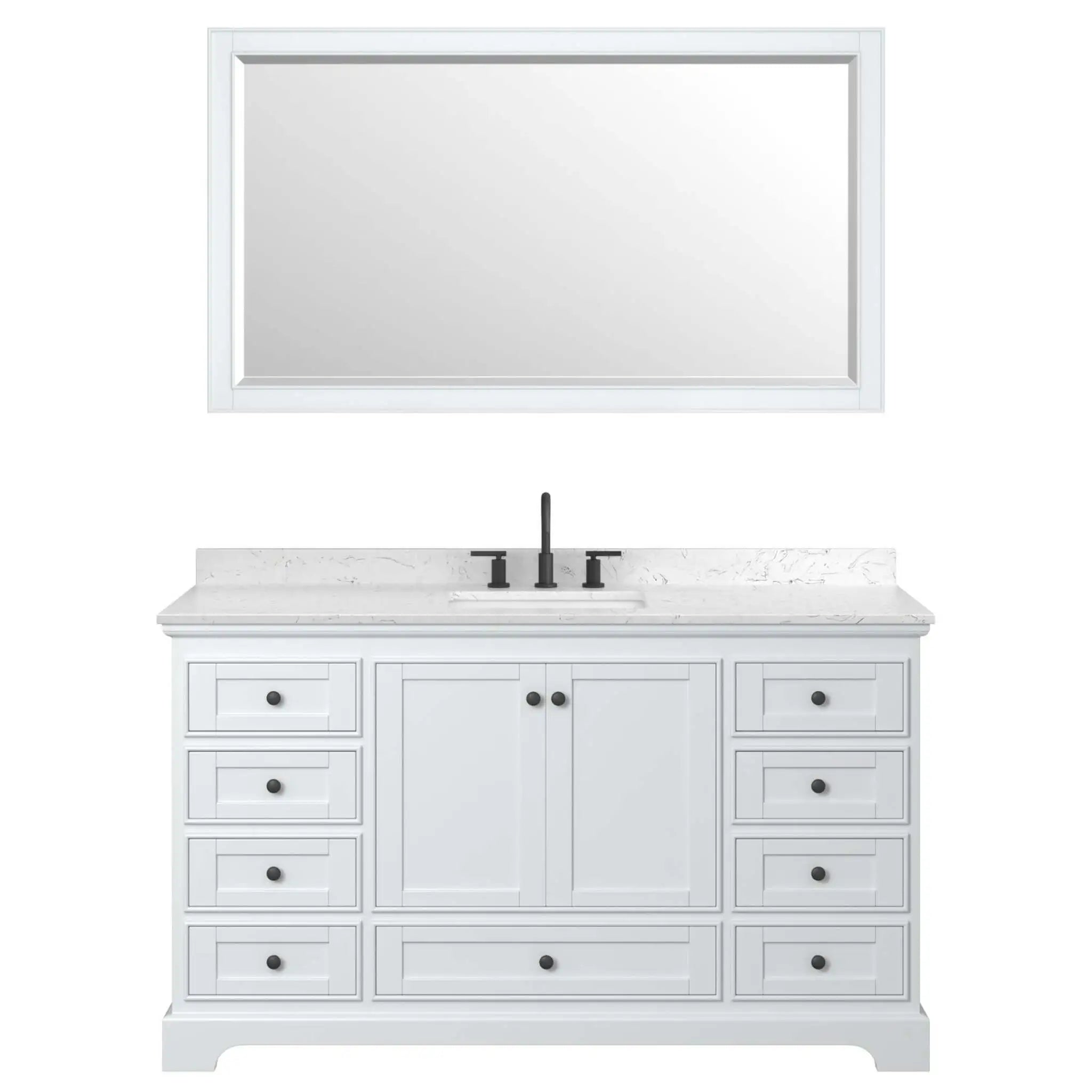 60" Deborah Single Bathroom Vanity in White with Matte Black Trim & 58" Mirror by Wyndham