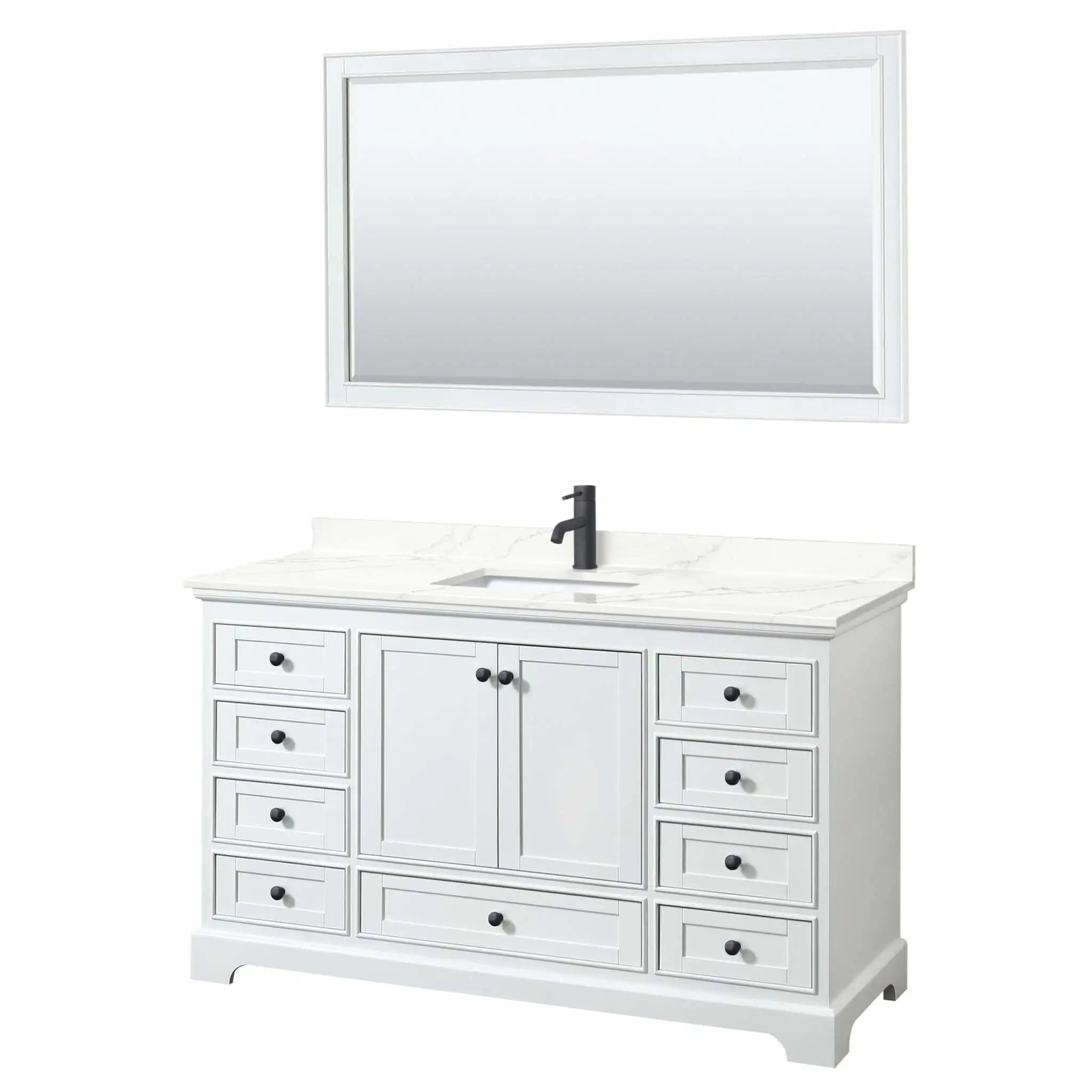 60" Deborah Single Bathroom Vanity in White with Matte Black Trim & 58" Mirror by Wyndham