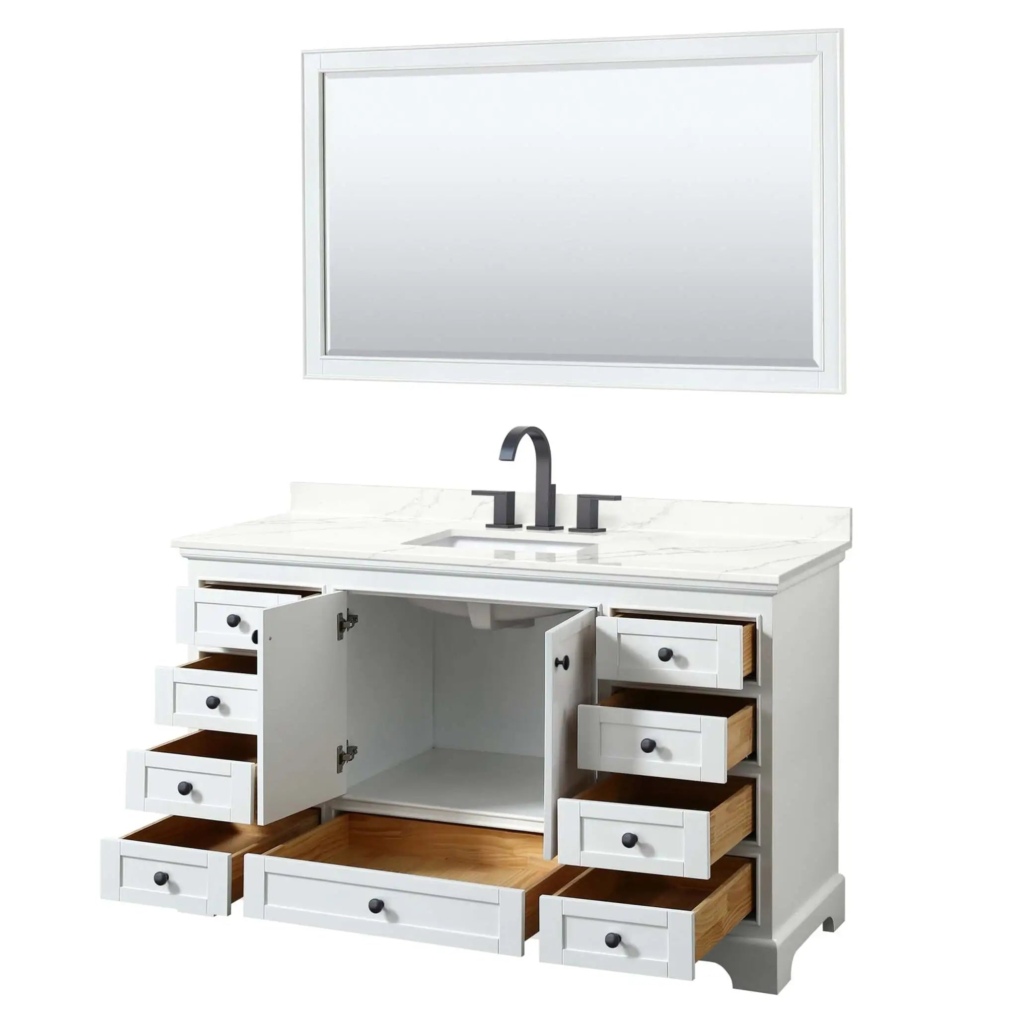 60" Deborah Single Bathroom Vanity in White with Matte Black Trim & 58" Mirror by Wyndham