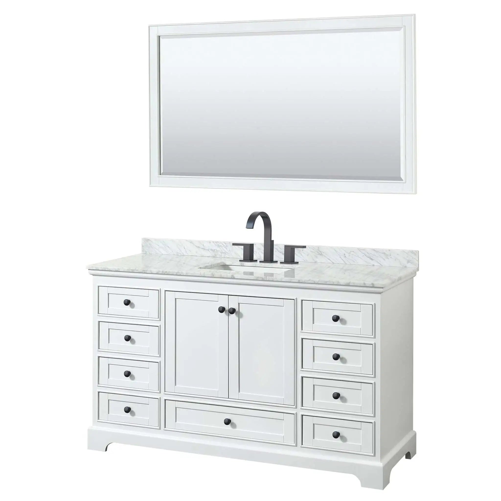 60" Deborah Single Bathroom Vanity in White with Matte Black Trim & 58" Mirror by Wyndham