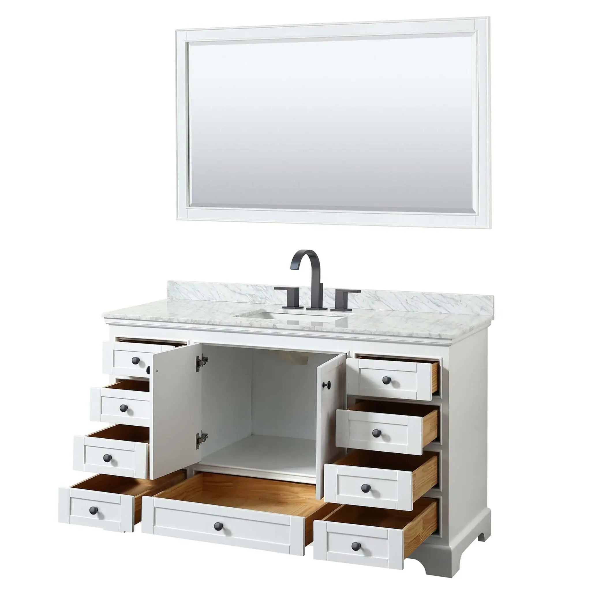 60" Deborah Single Bathroom Vanity in White with Matte Black Trim & 58" Mirror by Wyndham