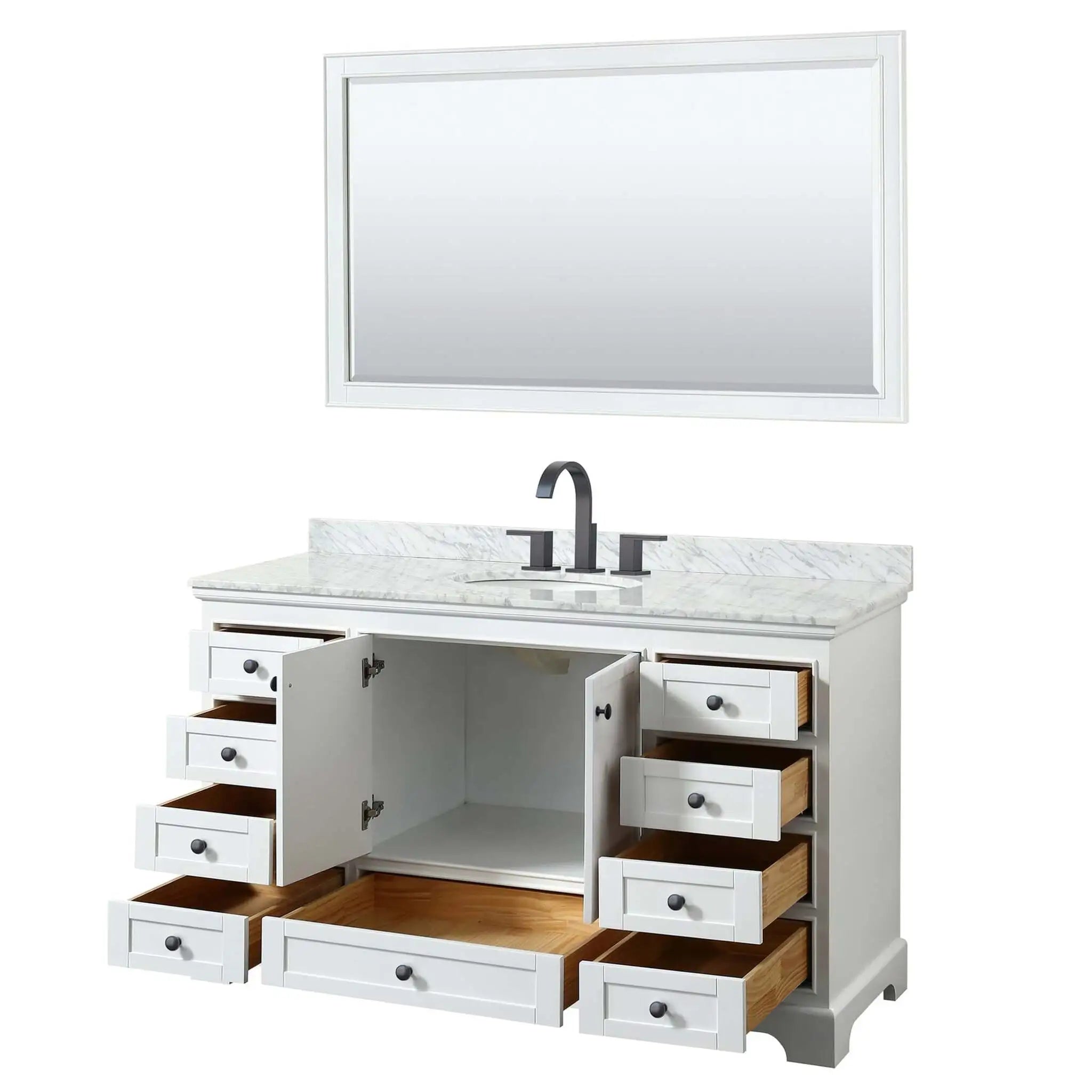 60" Deborah Single Bathroom Vanity in White with Matte Black Trim & 58" Mirror by Wyndham