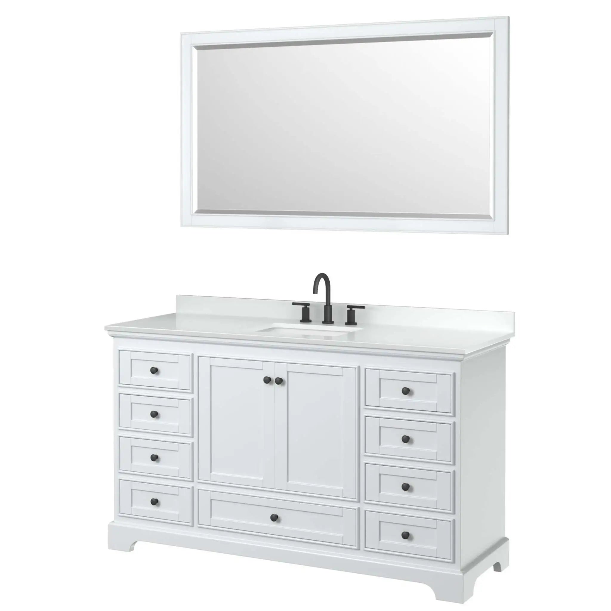 60" Deborah Single Bathroom Vanity in White with Matte Black Trim & 58" Mirror by Wyndham