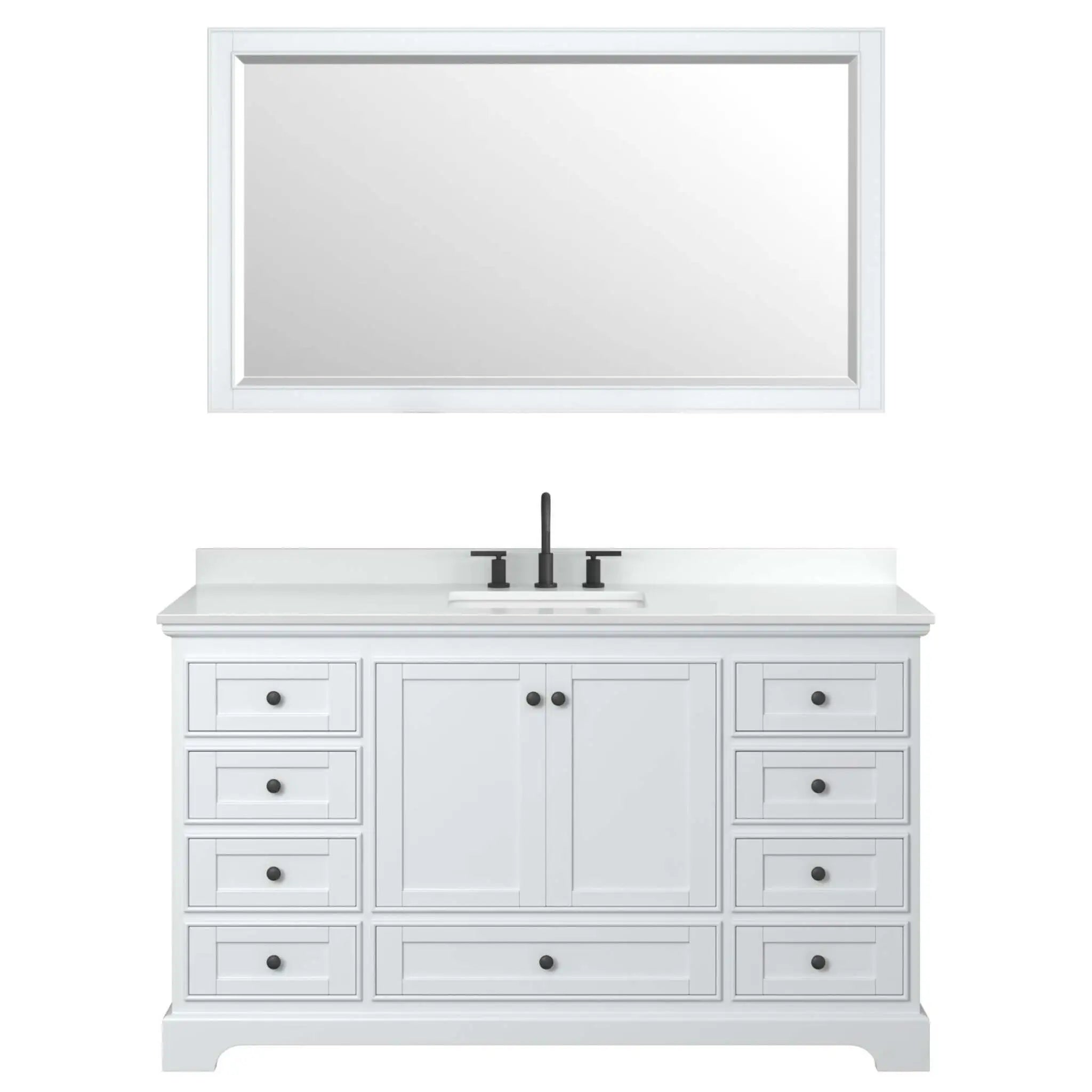 60" Deborah Single Bathroom Vanity in White with Matte Black Trim & 58" Mirror by Wyndham