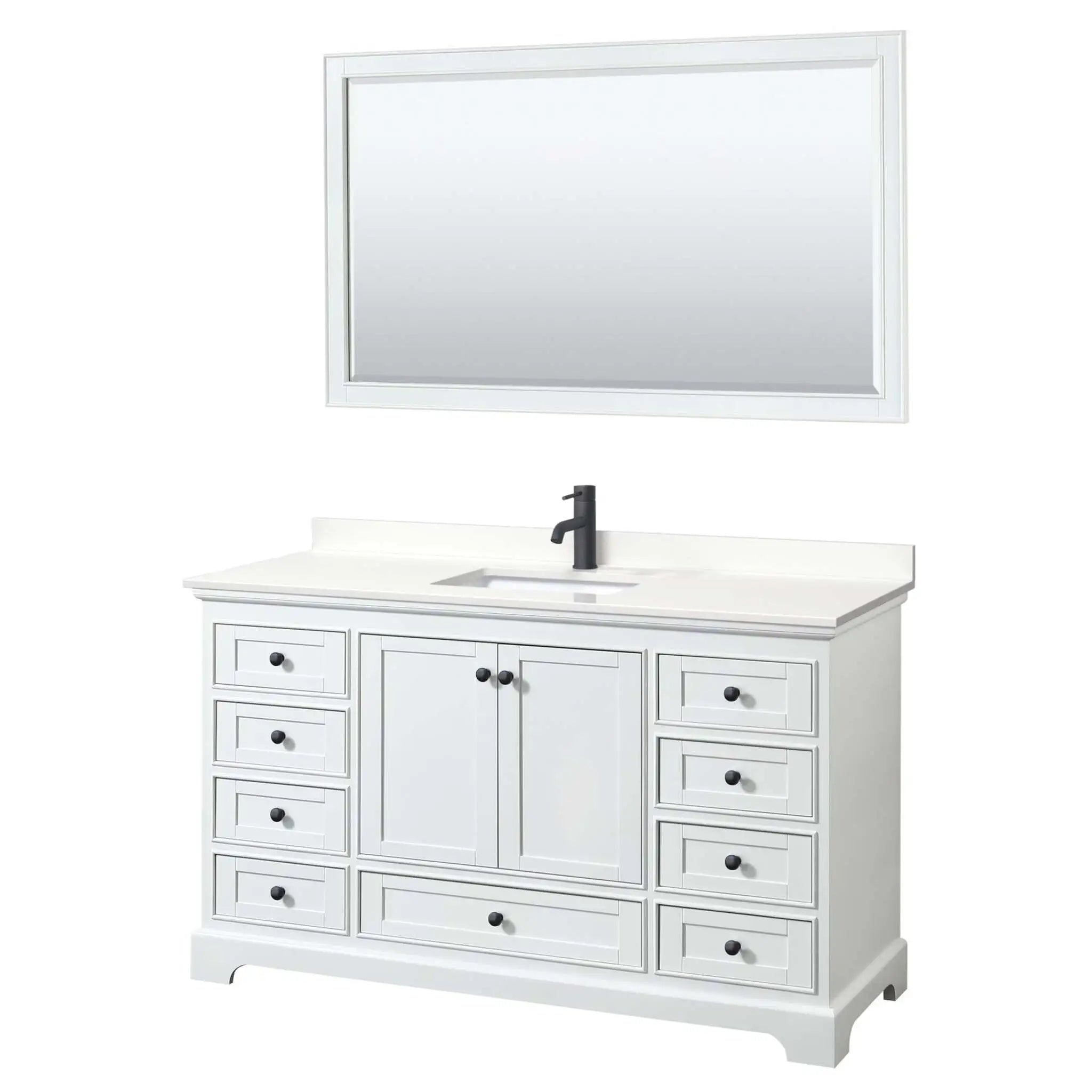 60" Deborah Single Bathroom Vanity in White with Matte Black Trim & 58" Mirror by Wyndham