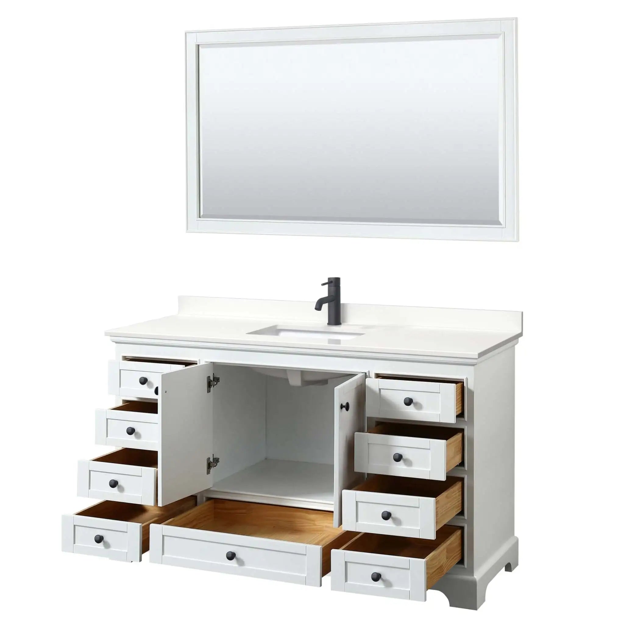 60" Deborah Single Bathroom Vanity in White with Matte Black Trim & 58" Mirror by Wyndham