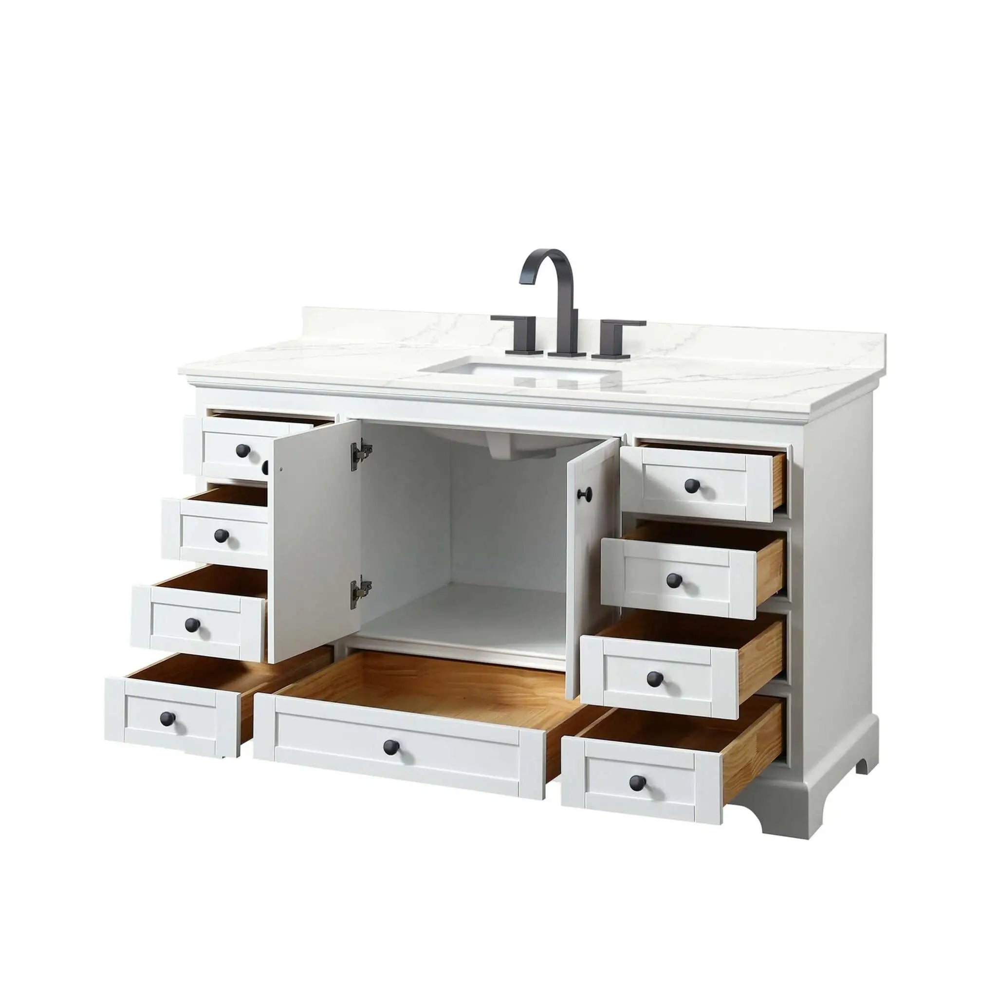 60" Deborah Single Bathroom Vanity in White with Matte Black Trim by Wyndham