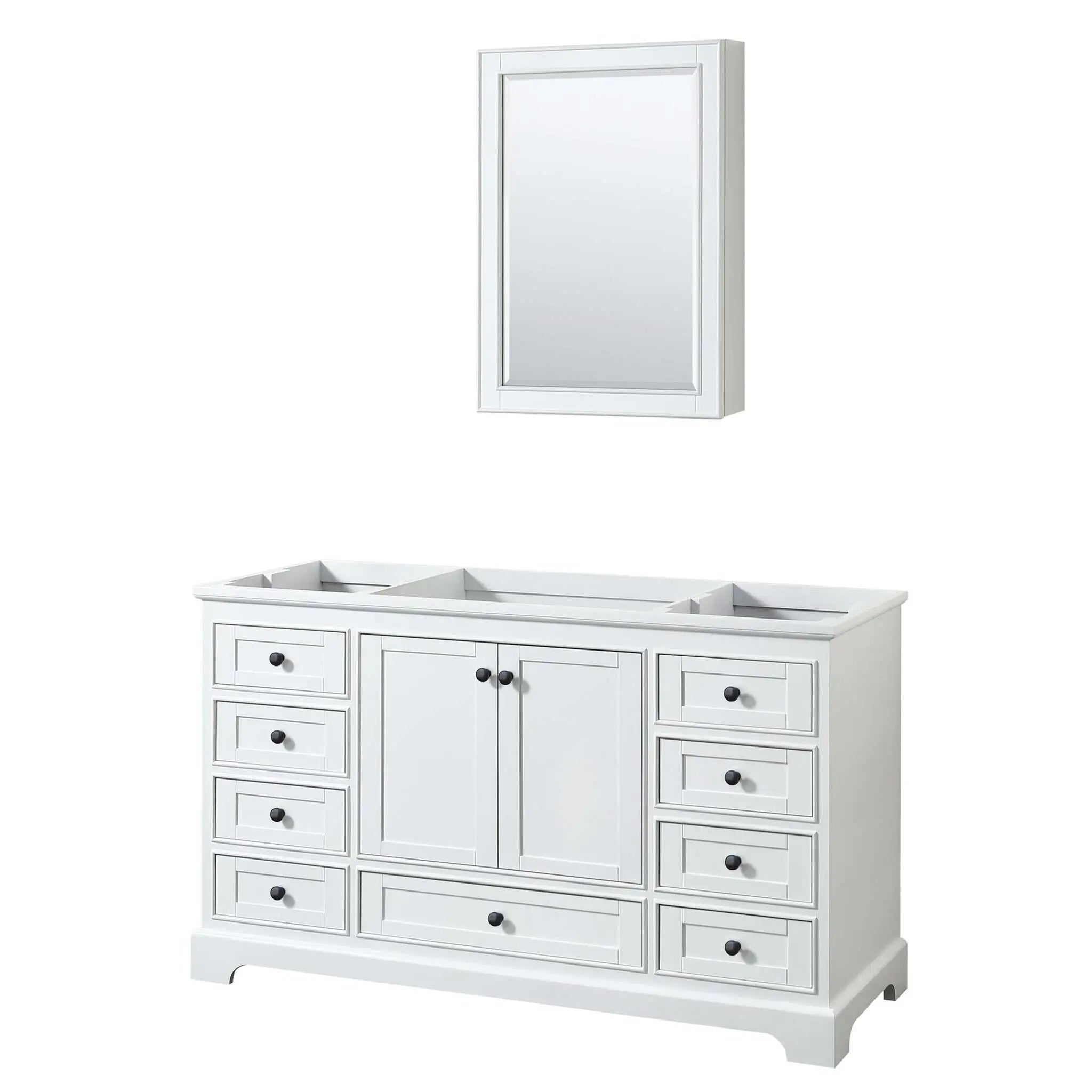 60" Deborah Single Bathroom Vanity in White with Matte Black Trim & Medicine Cabinet by Wyndham