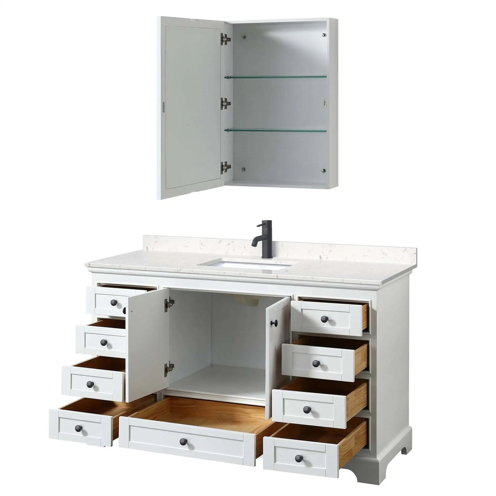 60" Deborah Single Bathroom Vanity in White with Matte Black Trim & Medicine Cabinet by Wyndham