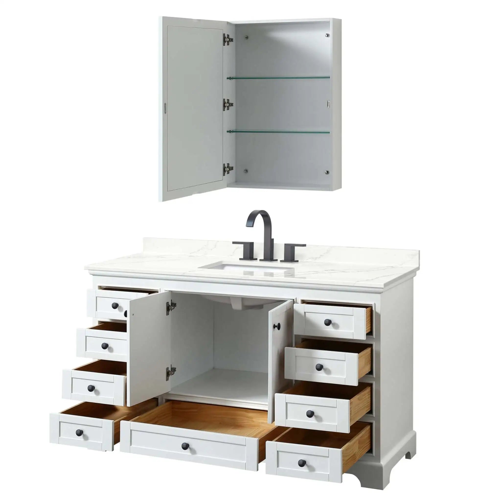 60" Deborah Single Bathroom Vanity in White with Matte Black Trim & Medicine Cabinet by Wyndham