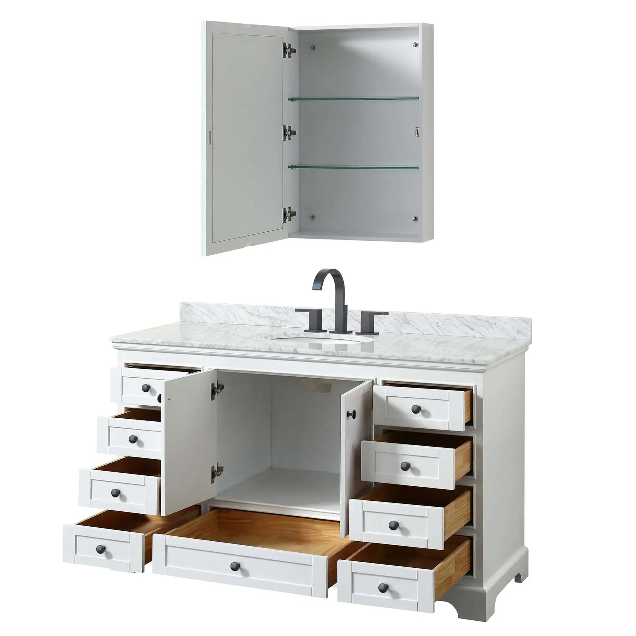 60" Deborah Single Bathroom Vanity in White with Matte Black Trim & Medicine Cabinet by Wyndham