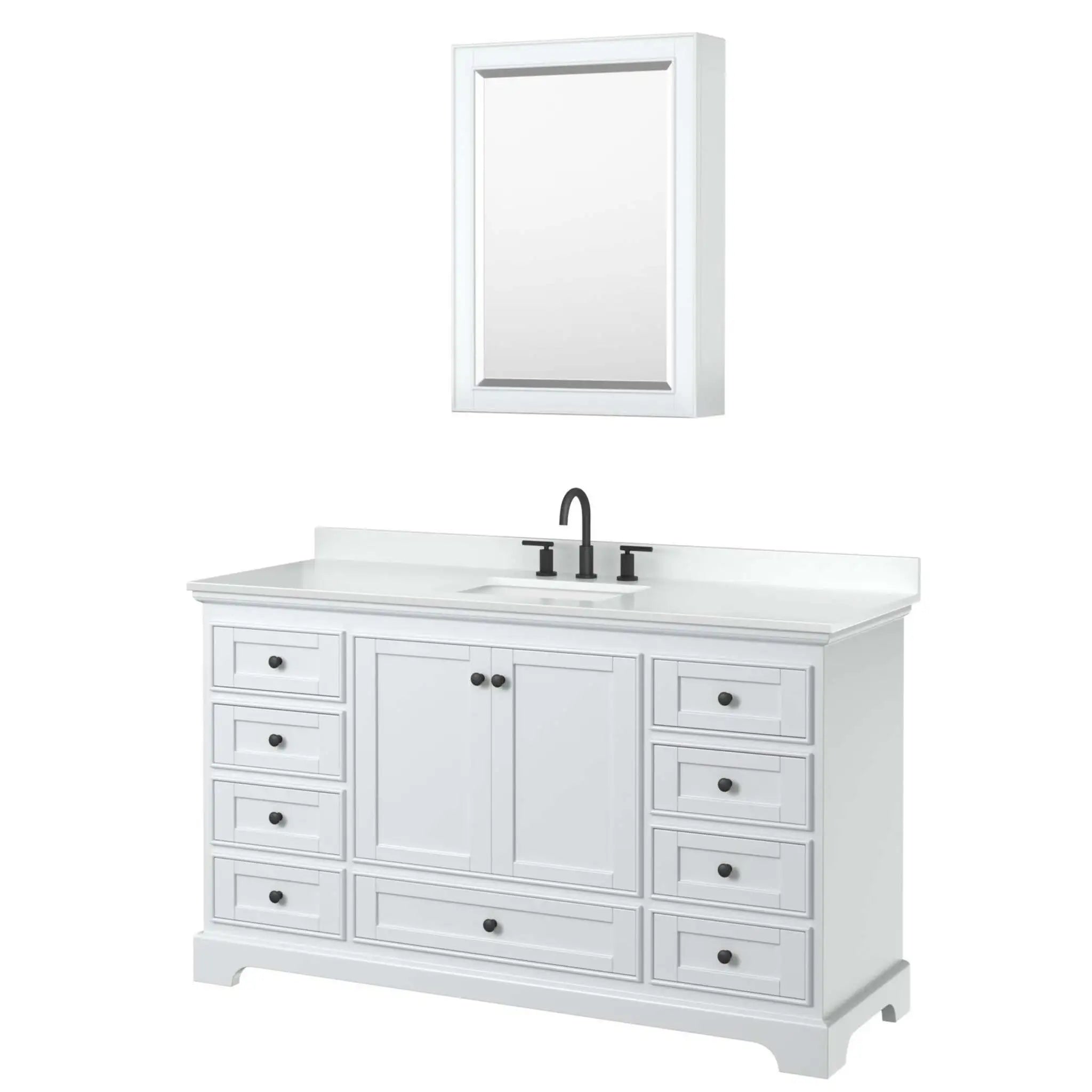 60" Deborah Single Bathroom Vanity in White with Matte Black Trim & Medicine Cabinet by Wyndham