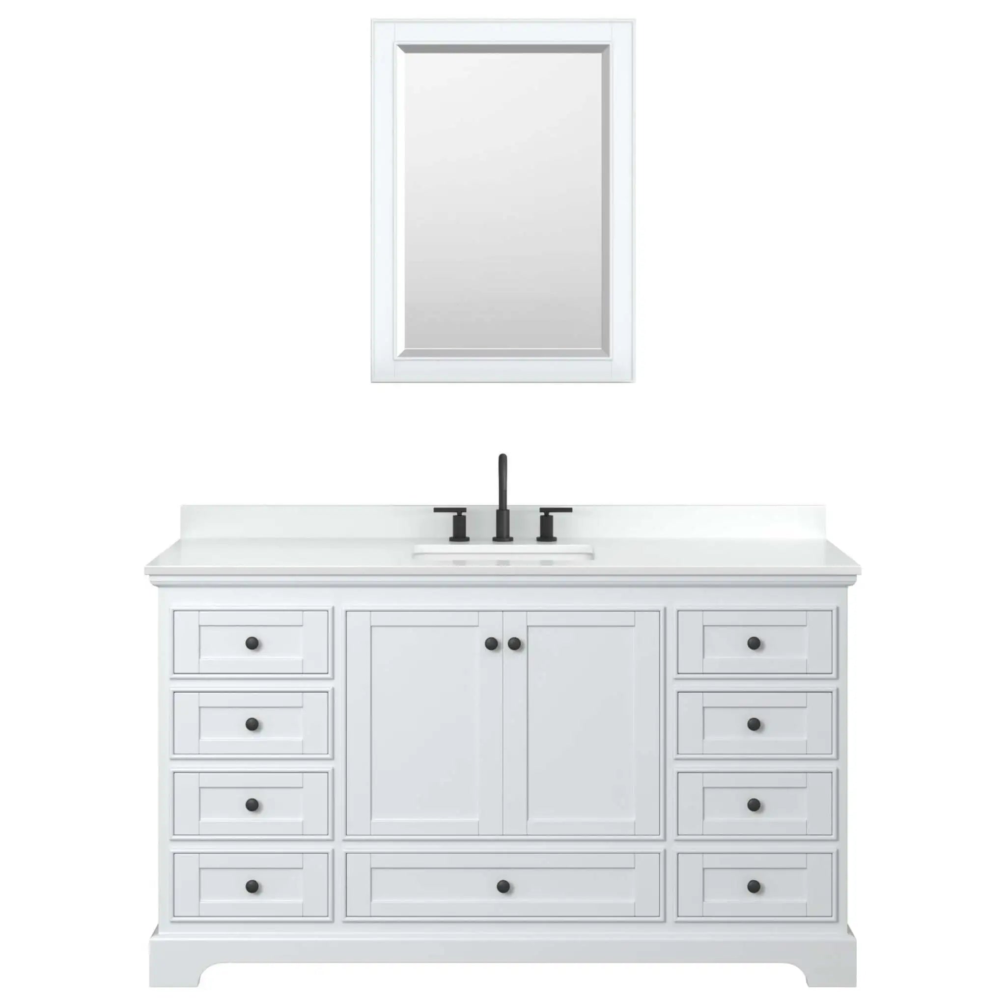 60" Deborah Single Bathroom Vanity in White with Matte Black Trim & Medicine Cabinet by Wyndham