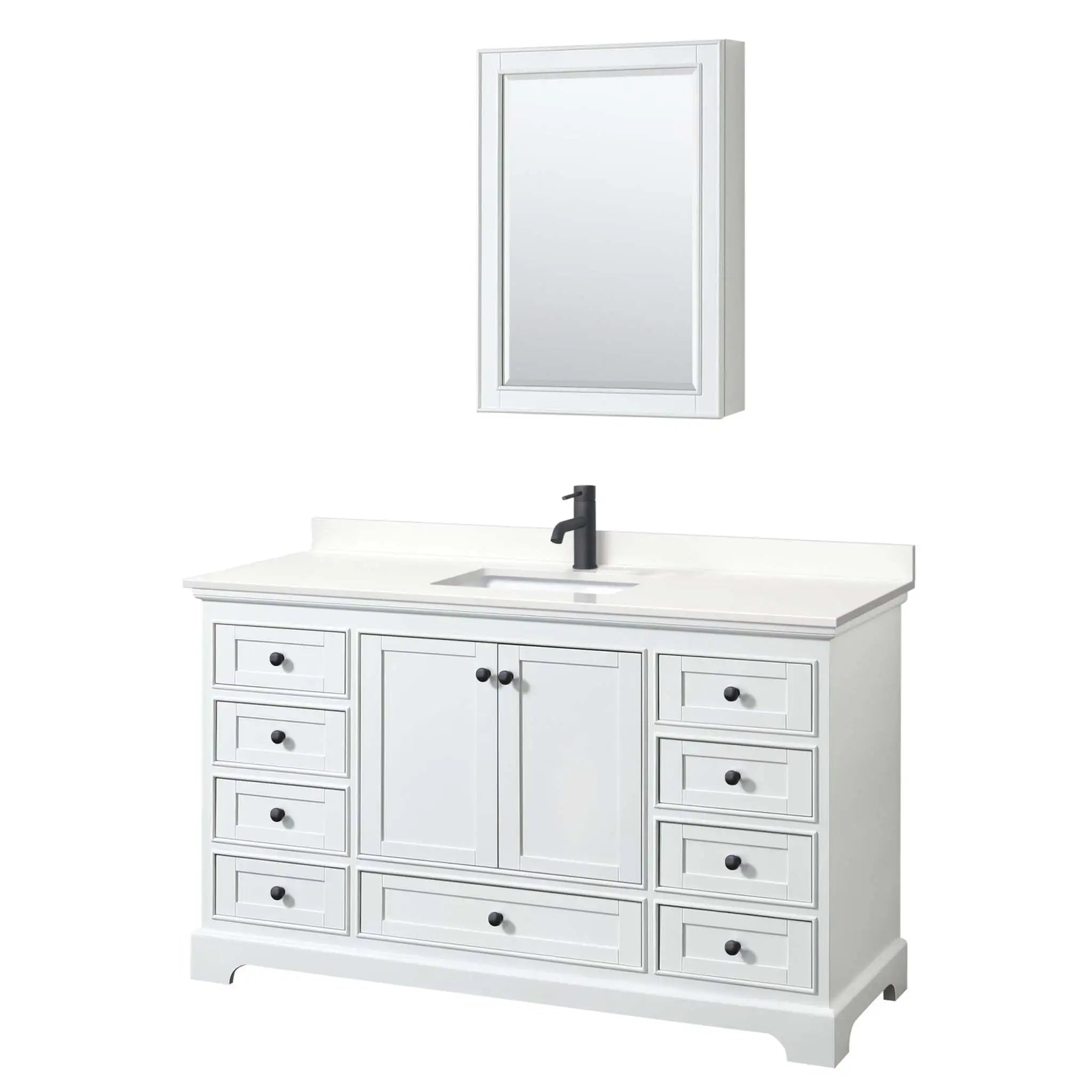 60" Deborah Single Bathroom Vanity in White with Matte Black Trim & Medicine Cabinet by Wyndham