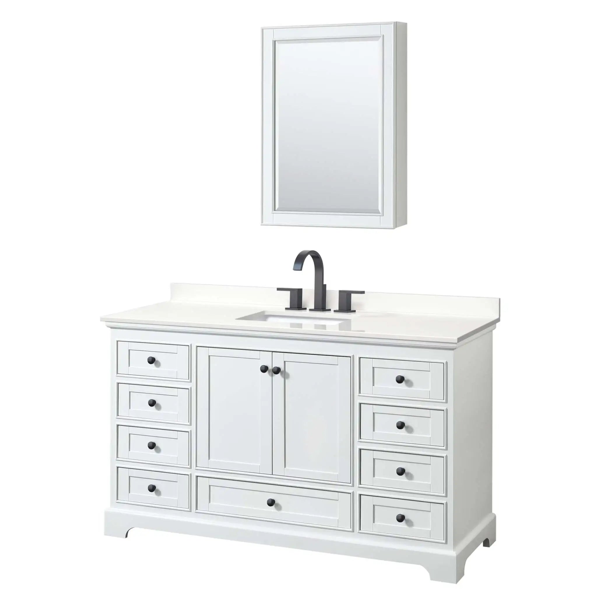 60" Deborah Single Bathroom Vanity in White with Matte Black Trim & Medicine Cabinet by Wyndham