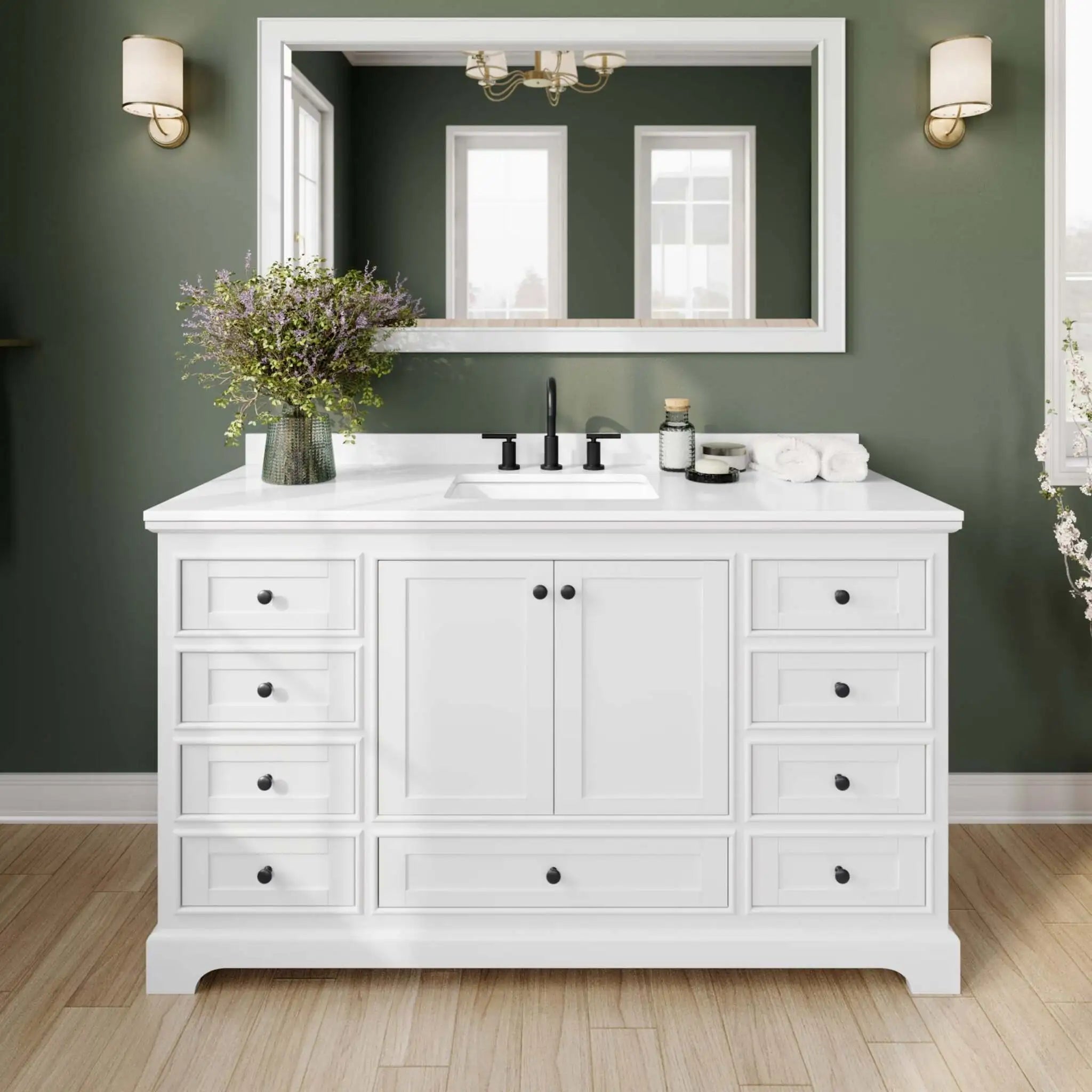 60" Deborah Single Bathroom Vanity in White with Matte Black Trim by Wyndham
