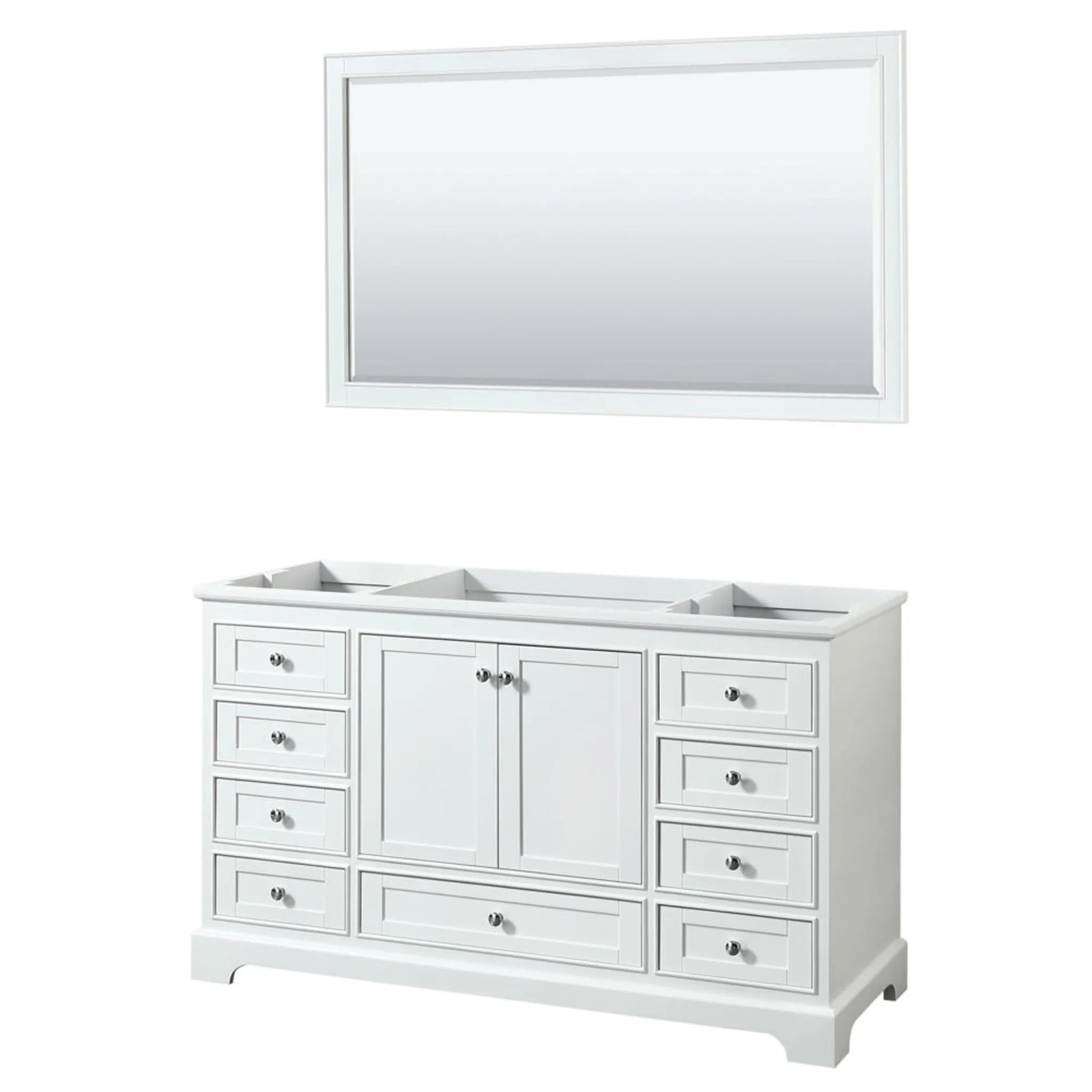 60" Deborah Single Bathroom Vanity in White with Polished Chrome Trim & 58" Mirror by Wyndham