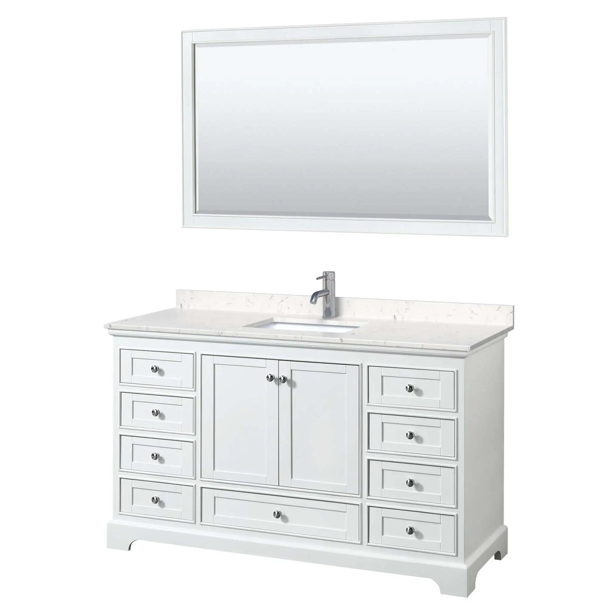60" Deborah Single Bathroom Vanity in White with Polished Chrome Trim & 58" Mirror by Wyndham
