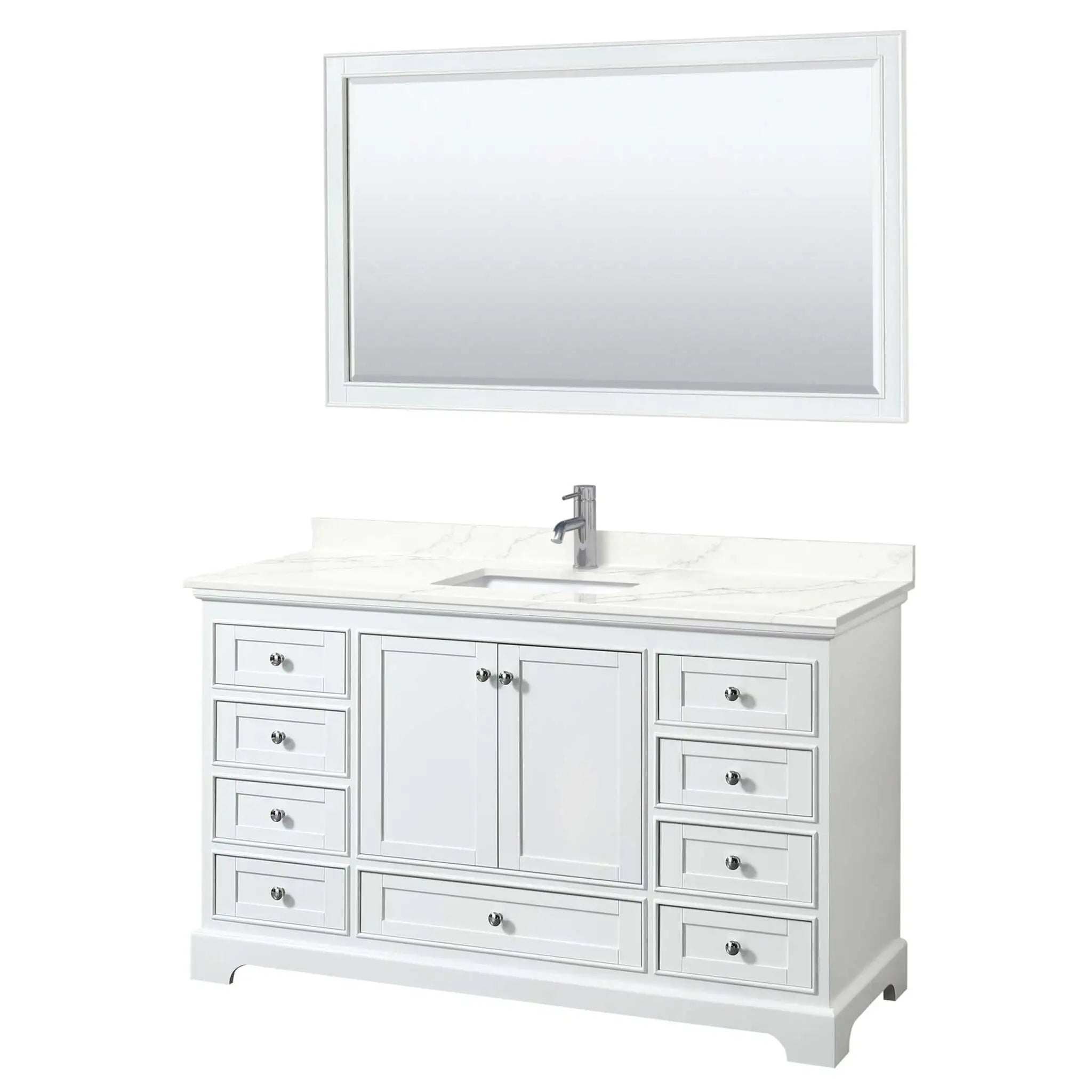 60" Deborah Single Bathroom Vanity in White with Polished Chrome Trim & 58" Mirror by Wyndham