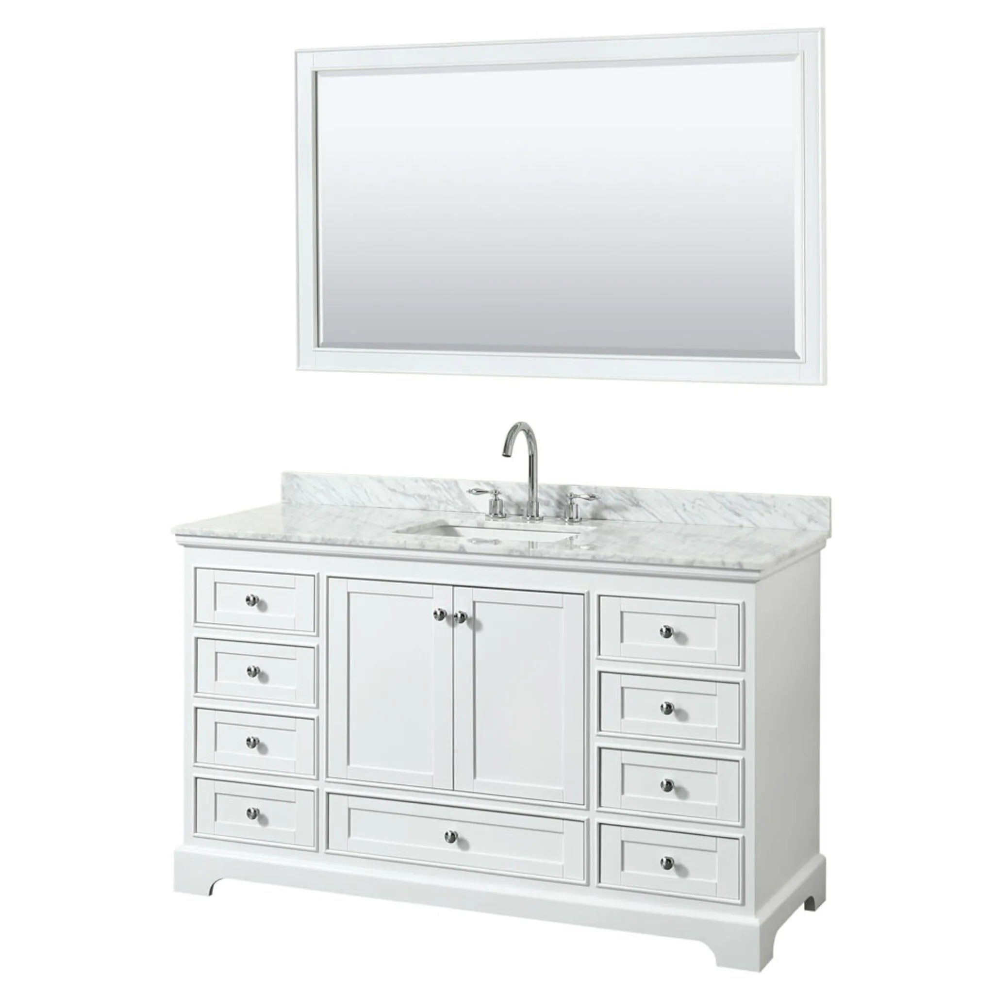 60" Deborah Single Bathroom Vanity in White with Polished Chrome Trim & 58" Mirror by Wyndham