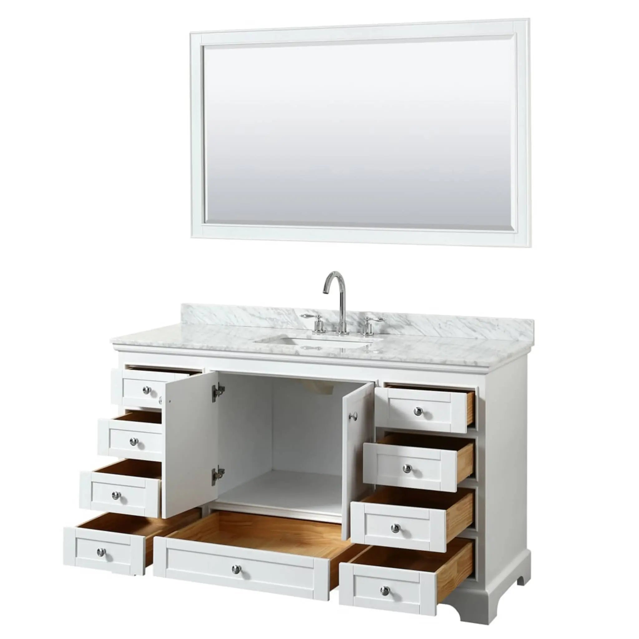 60" Deborah Single Bathroom Vanity in White with Polished Chrome Trim & 58" Mirror by Wyndham
