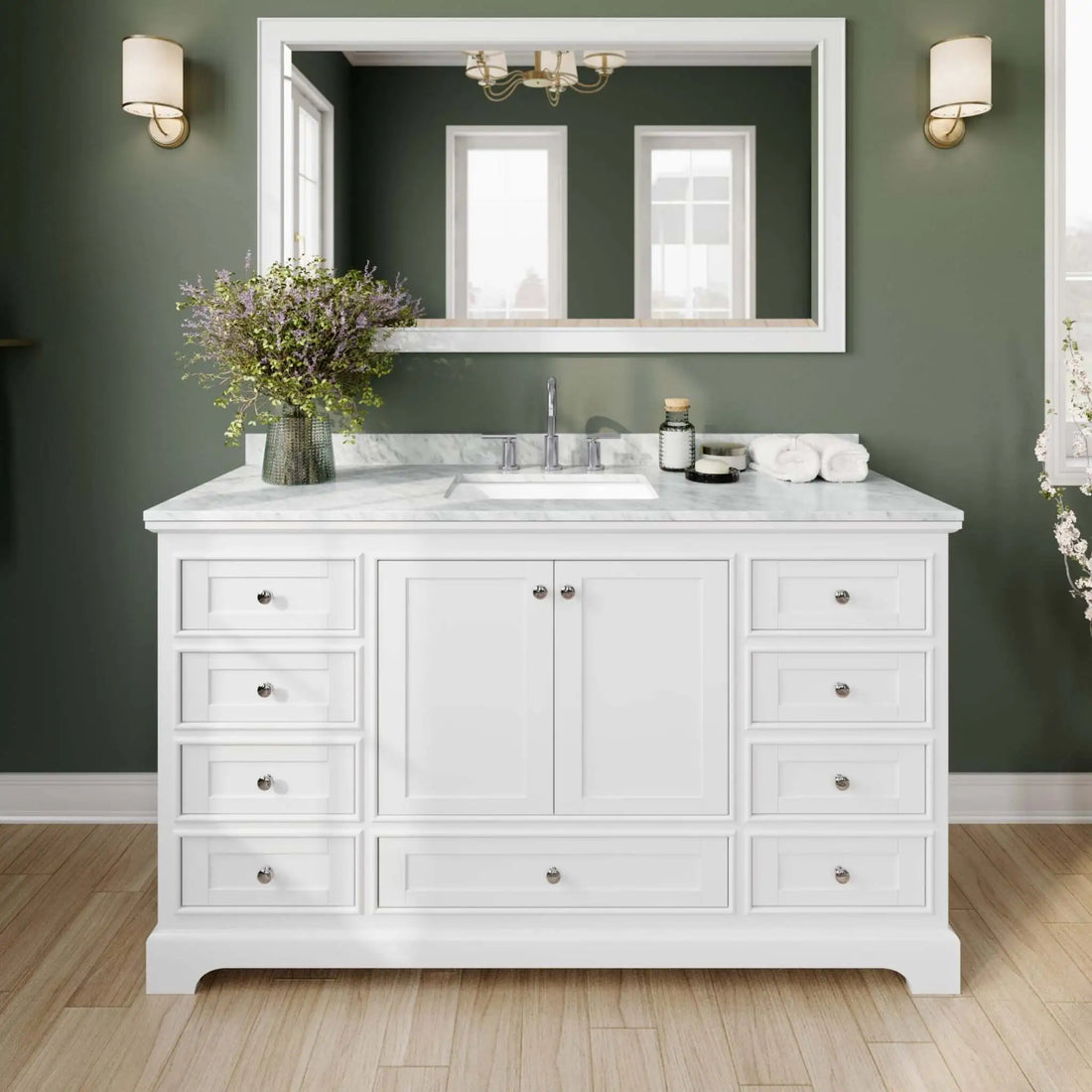 60" Deborah Single Bathroom Vanity in White with Polished Chrome Trim & 58" Mirror by Wyndham