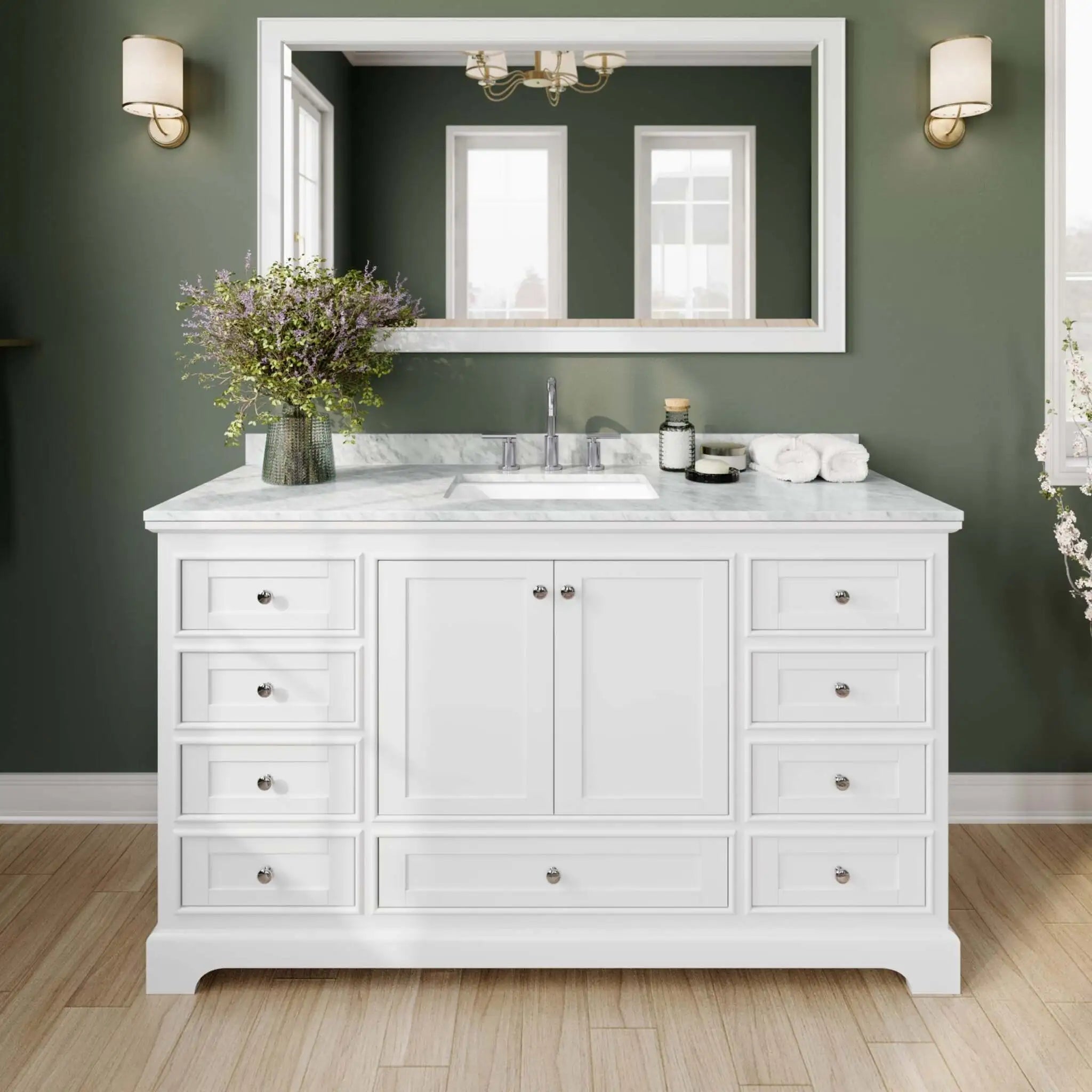 60" Deborah Single Bathroom Vanity in White with Polished Chrome Trim & 58" Mirror by Wyndham