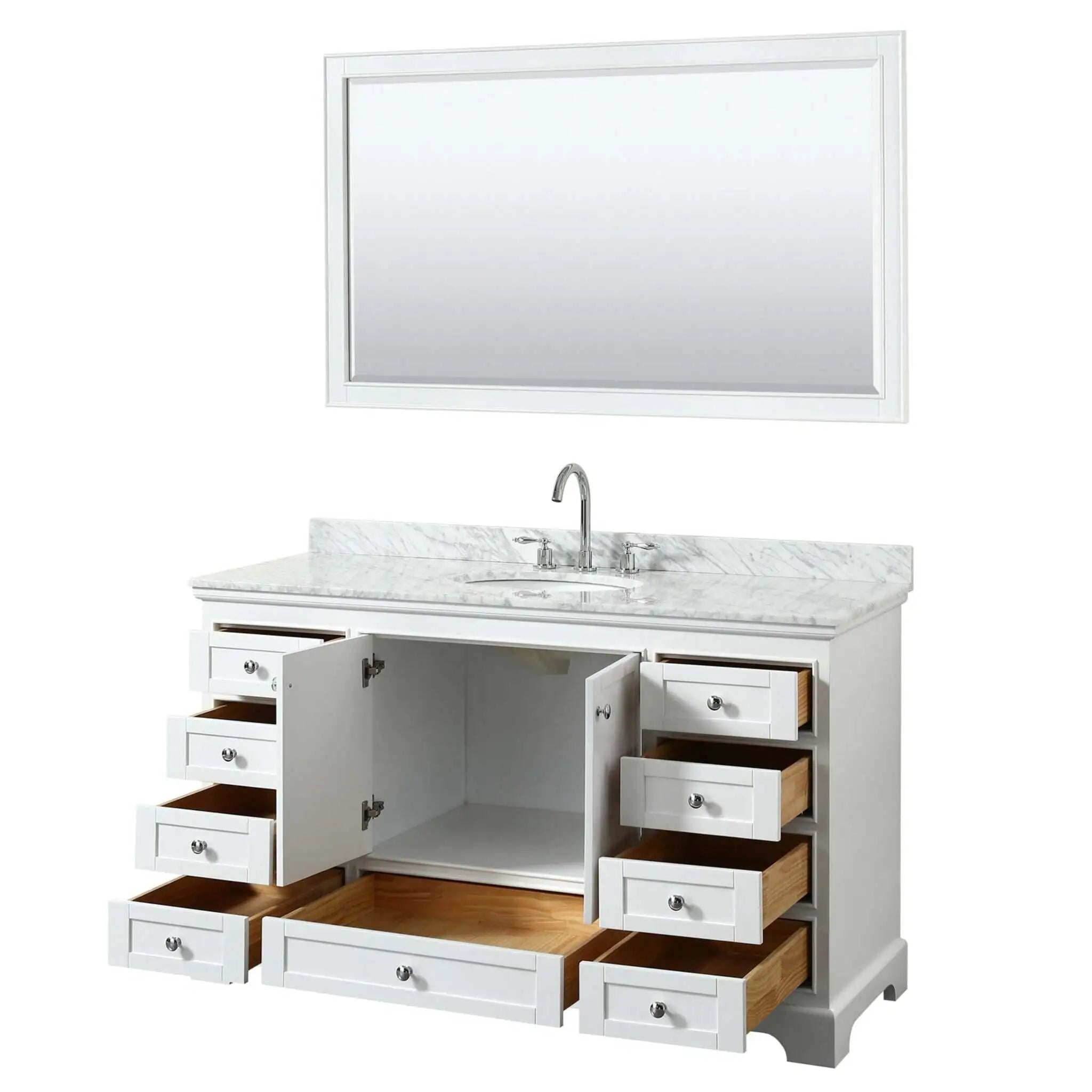 60" Deborah Single Bathroom Vanity in White with Polished Chrome Trim & 58" Mirror by Wyndham