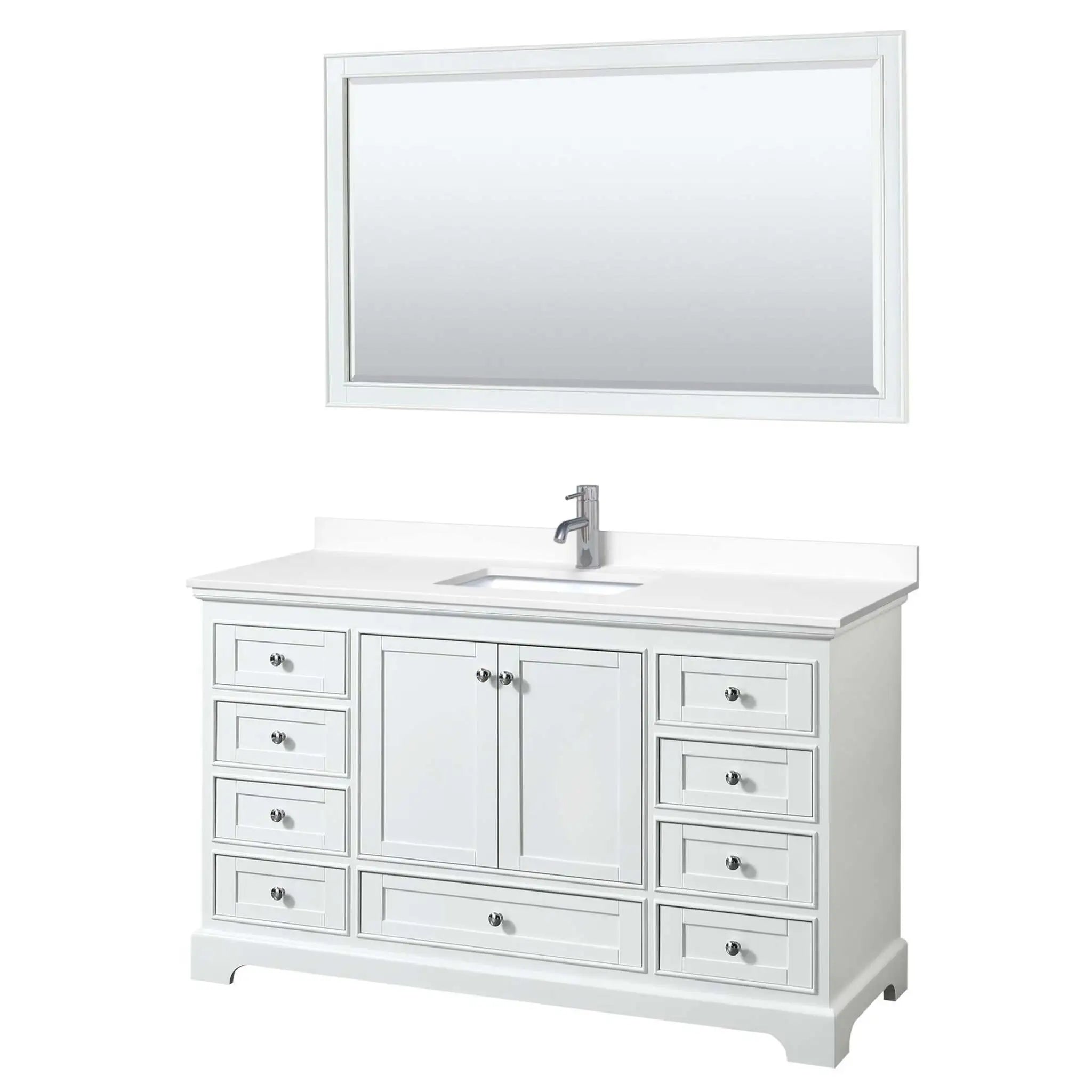 60" Deborah Single Bathroom Vanity in White with Polished Chrome Trim & 58" Mirror by Wyndham
