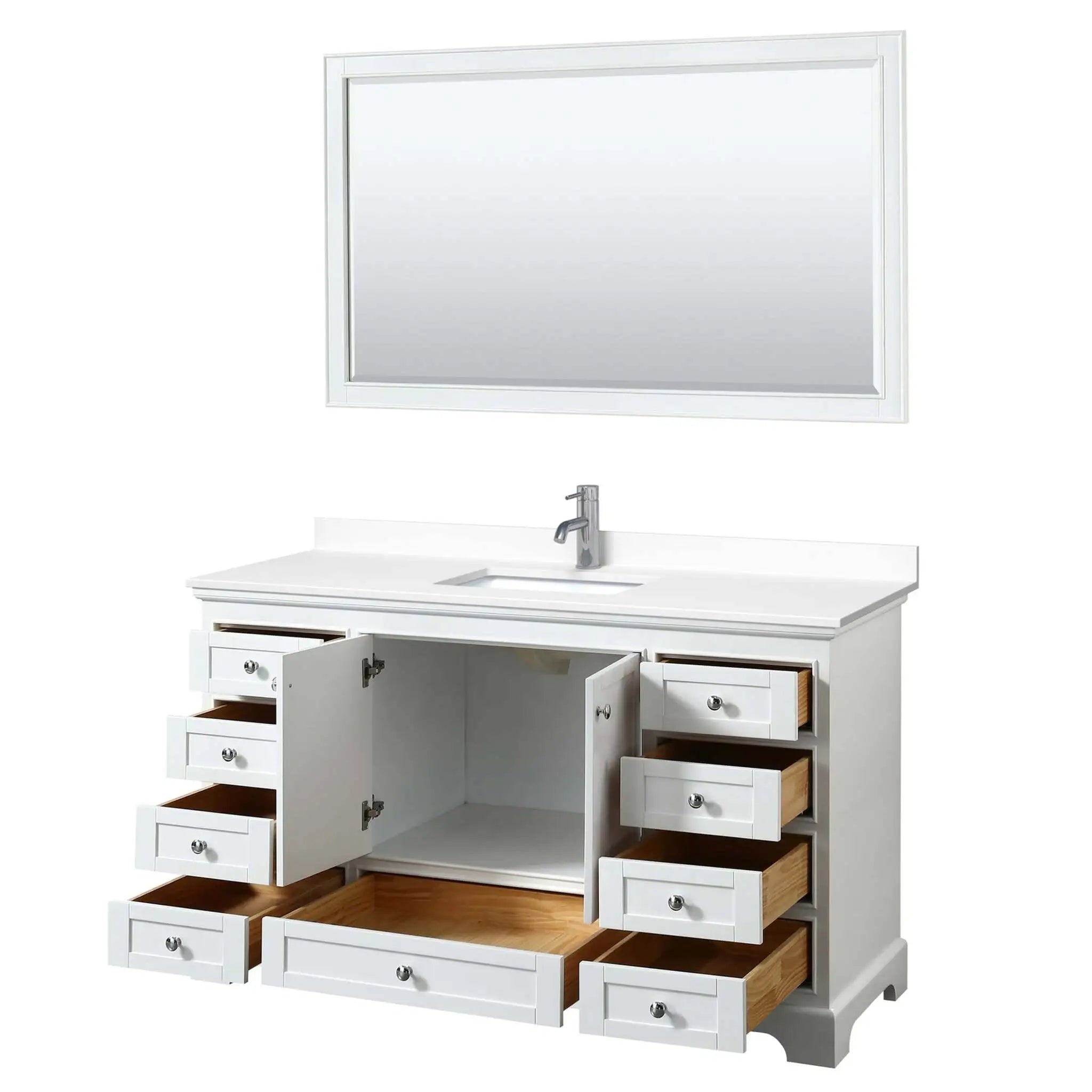 60" Deborah Single Bathroom Vanity in White with Polished Chrome Trim & 58" Mirror by Wyndham