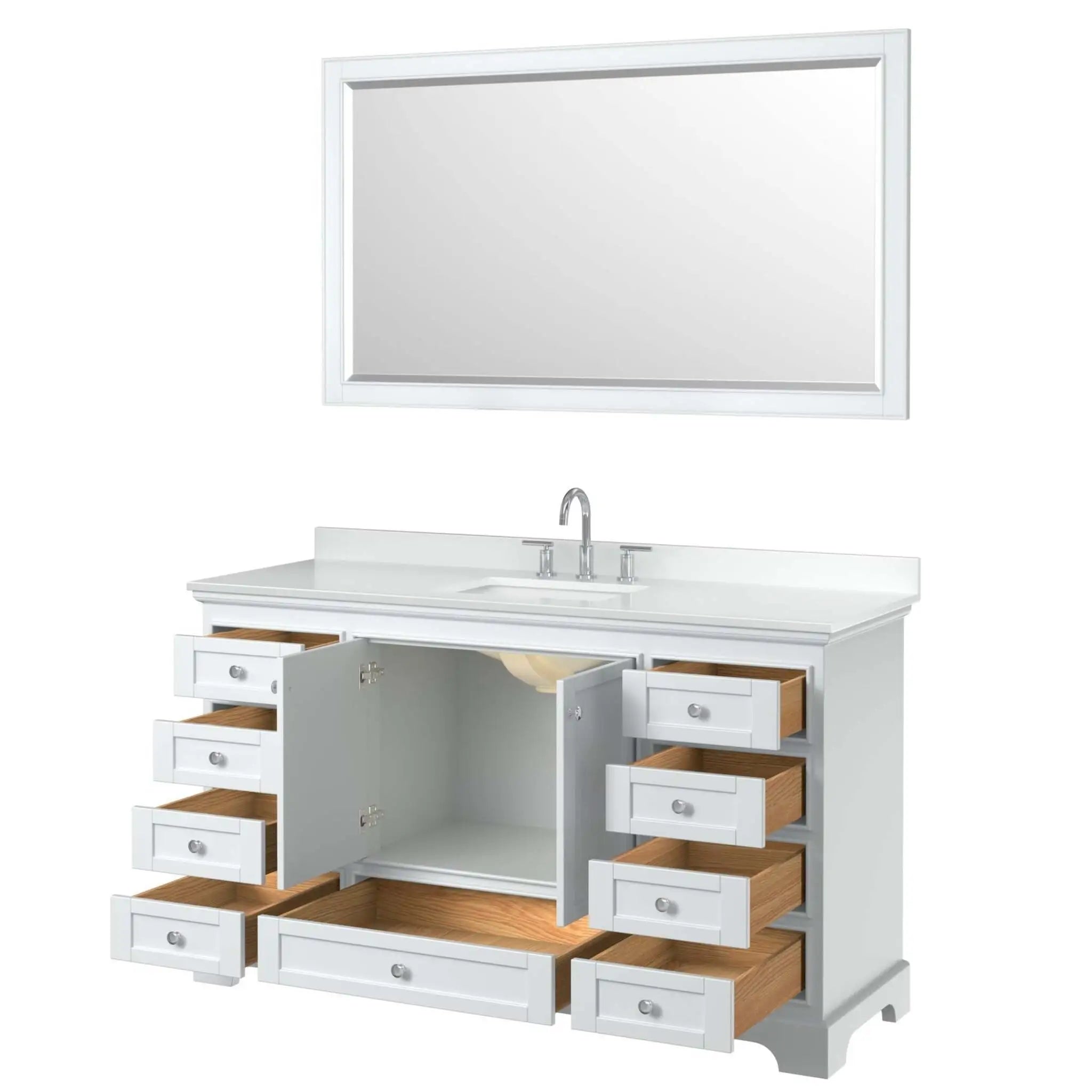 60" Deborah Single Bathroom Vanity in White with Polished Chrome Trim & 58" Mirror by Wyndham
