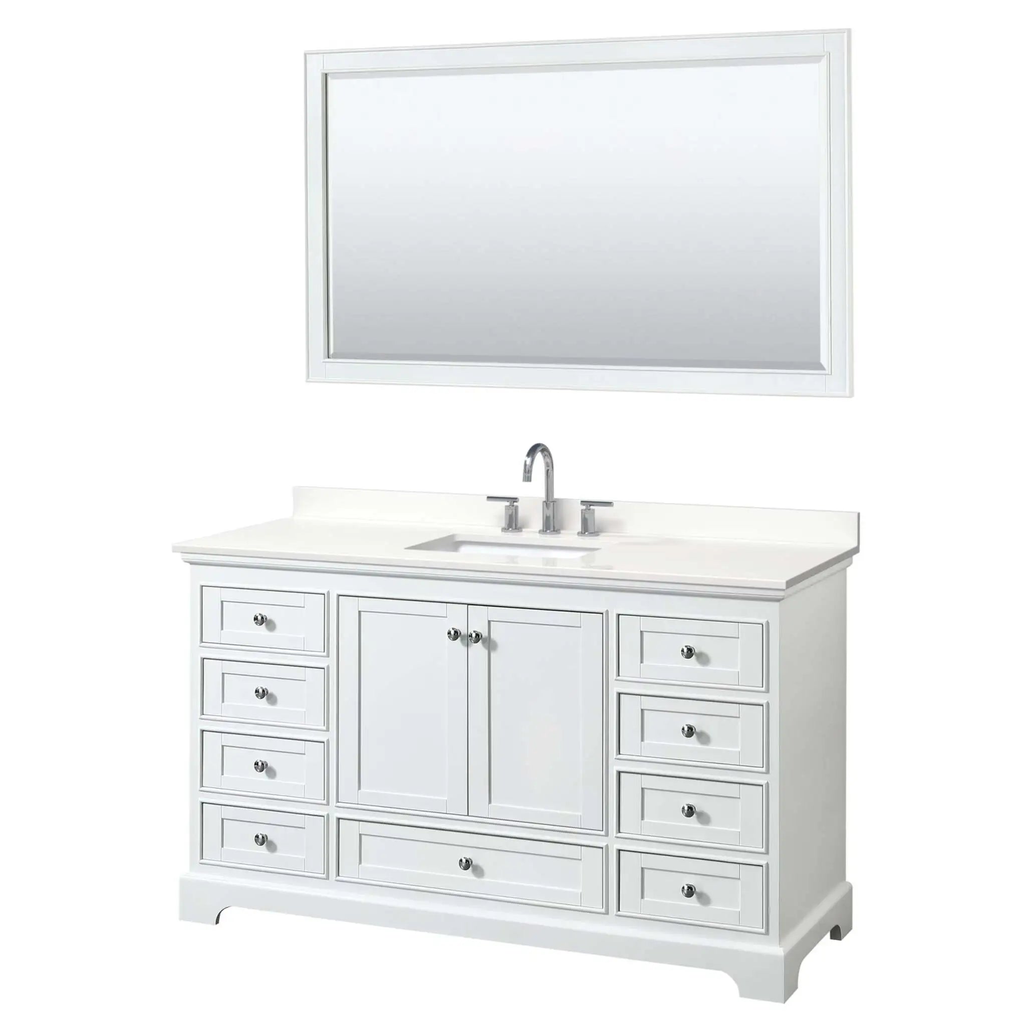 60" Deborah Single Bathroom Vanity in White with Polished Chrome Trim & 58" Mirror by Wyndham