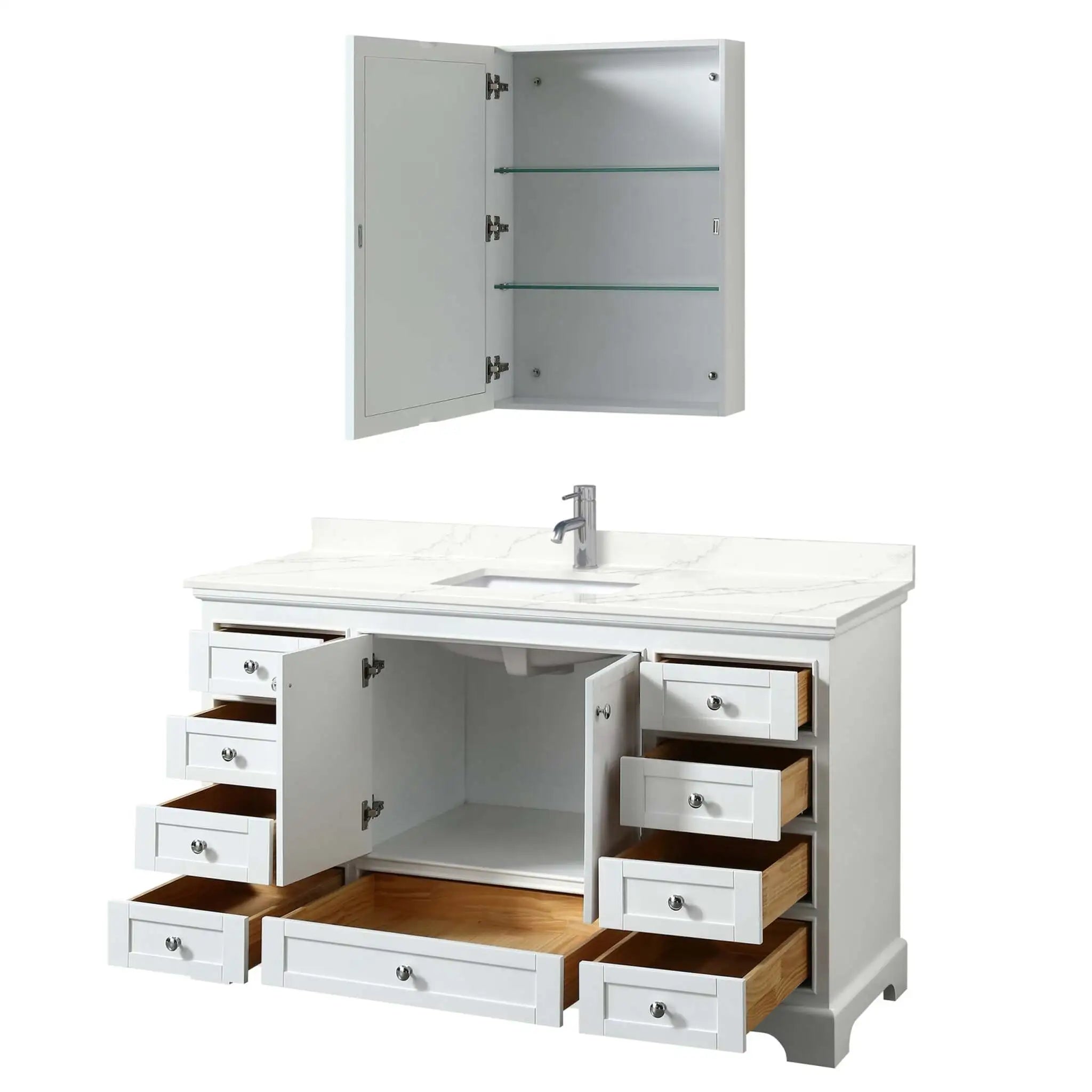 60" Deborah Single Bathroom Vanity in White with Polished Chrome Trim & Medicine Cabinet by Wyndham