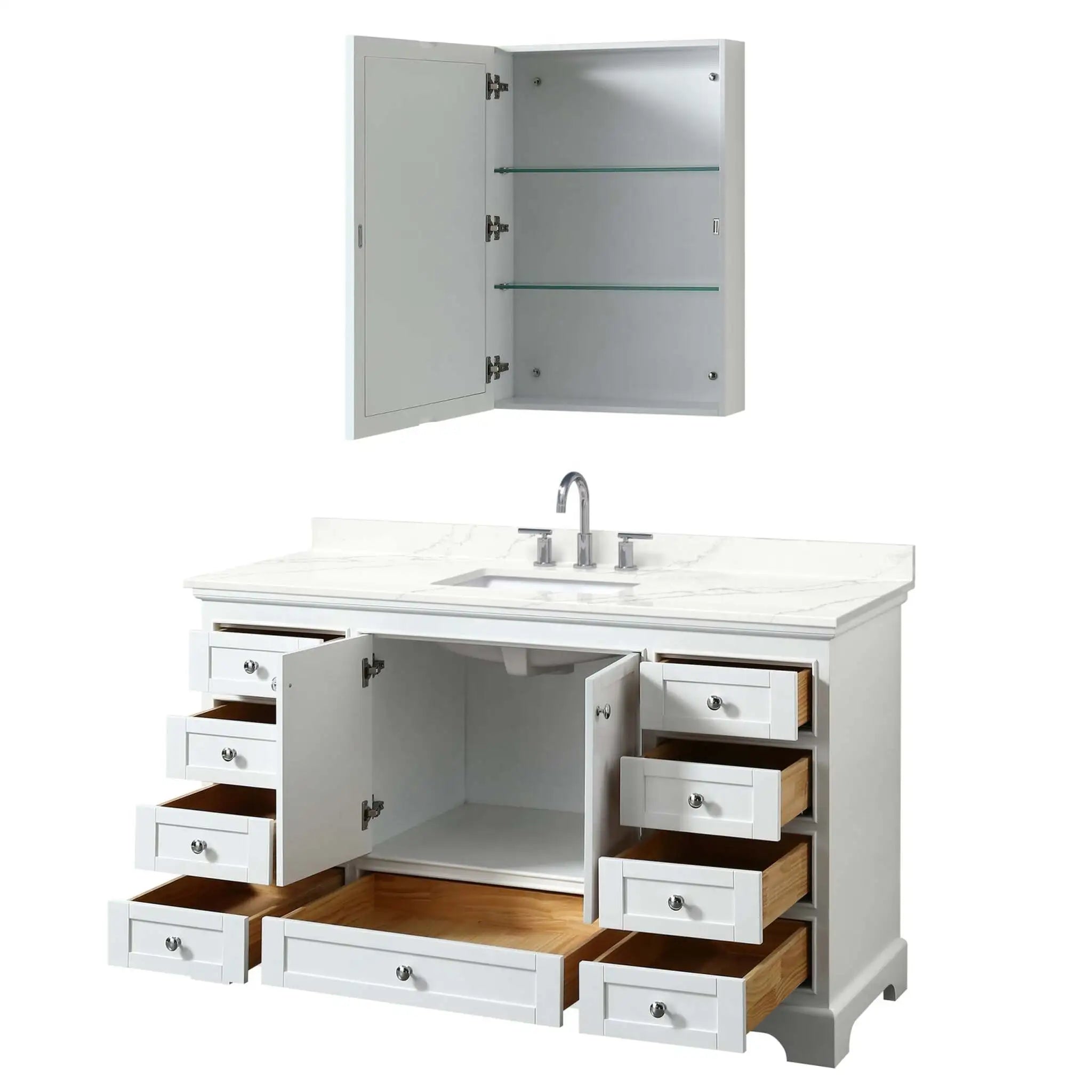 60" Deborah Single Bathroom Vanity in White with Polished Chrome Trim & Medicine Cabinet by Wyndham