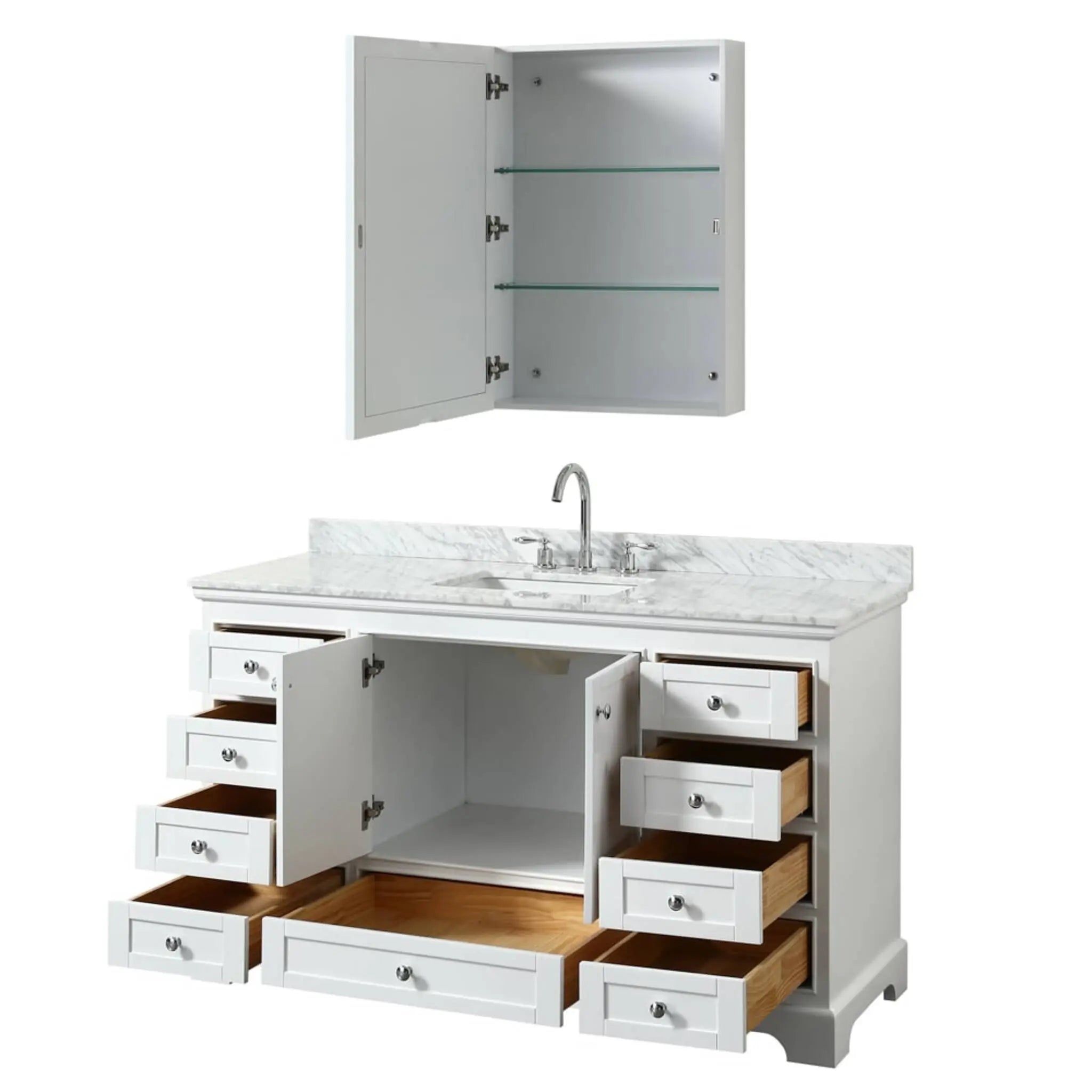 60" Deborah Single Bathroom Vanity in White with Polished Chrome Trim & Medicine Cabinet by Wyndham